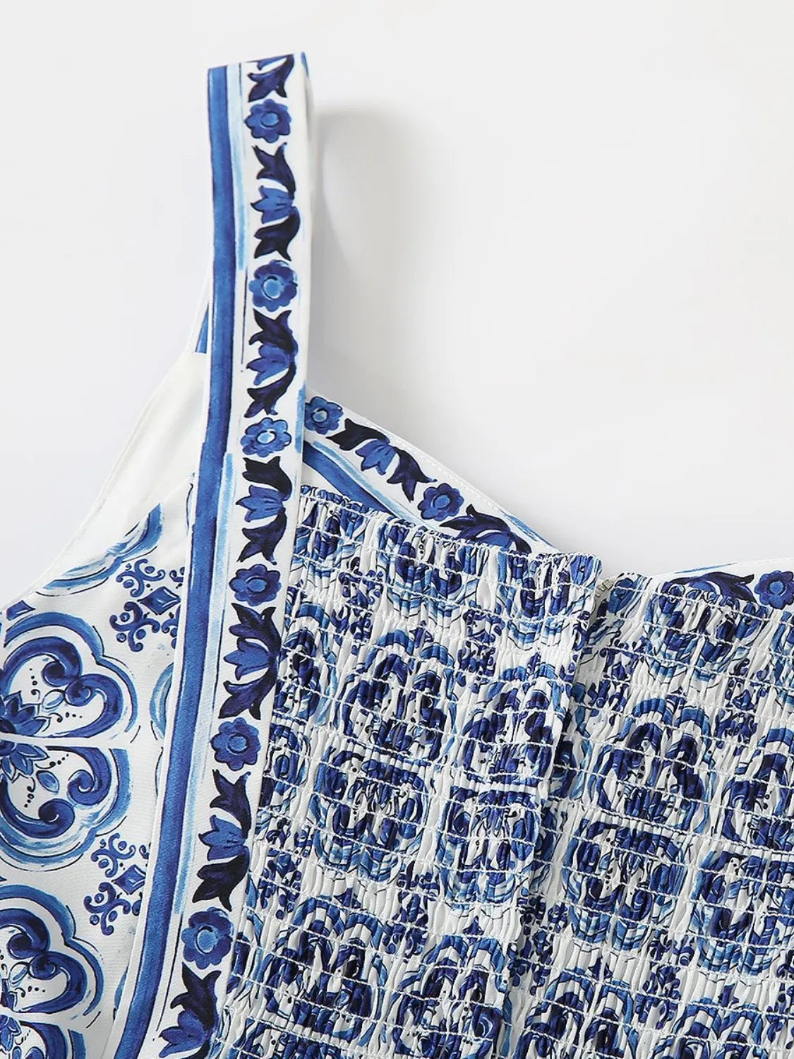 Smocked Ruched Wide-Strap Dress