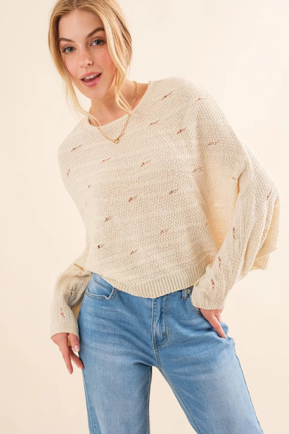 And The Why Dolman-Sleeve Sweater in Natural