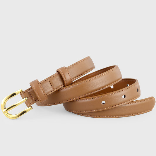 Ilussa Leather Belt with Golden Buckle — Caramel Trio