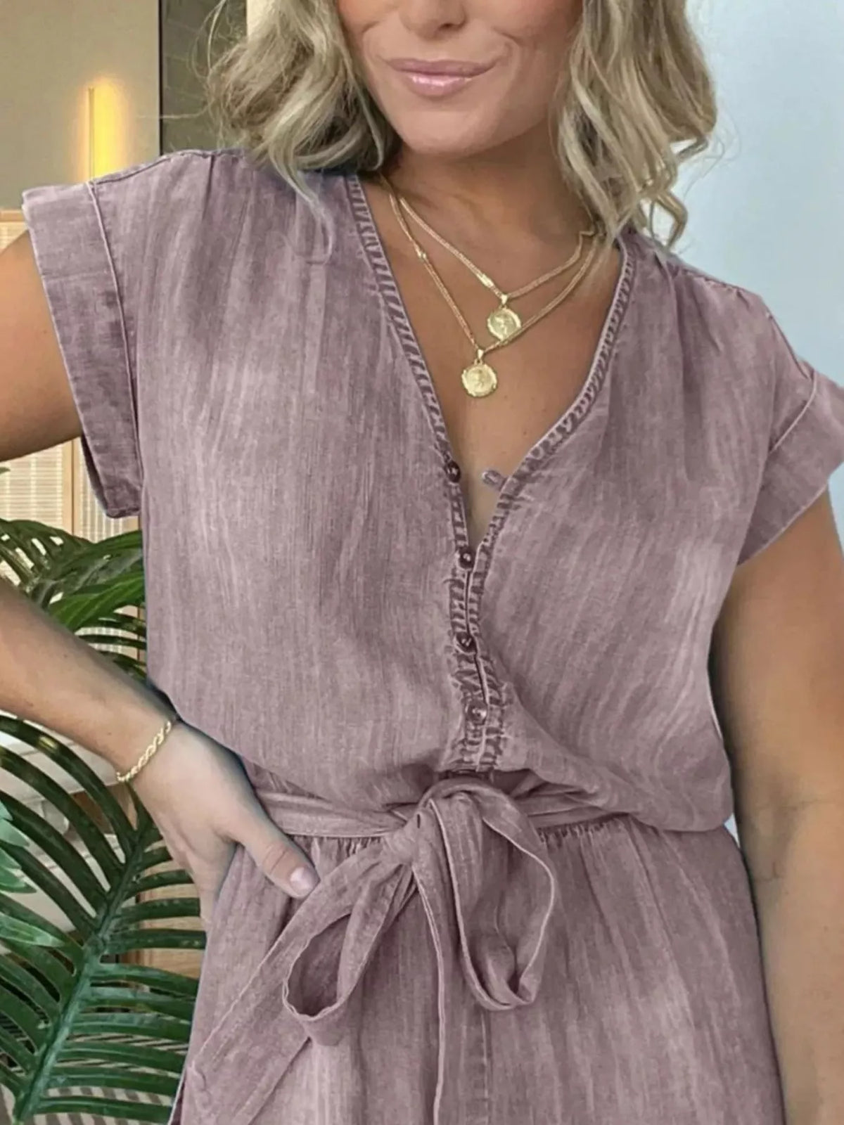 Tie Waist Cap Sleeve Romper
