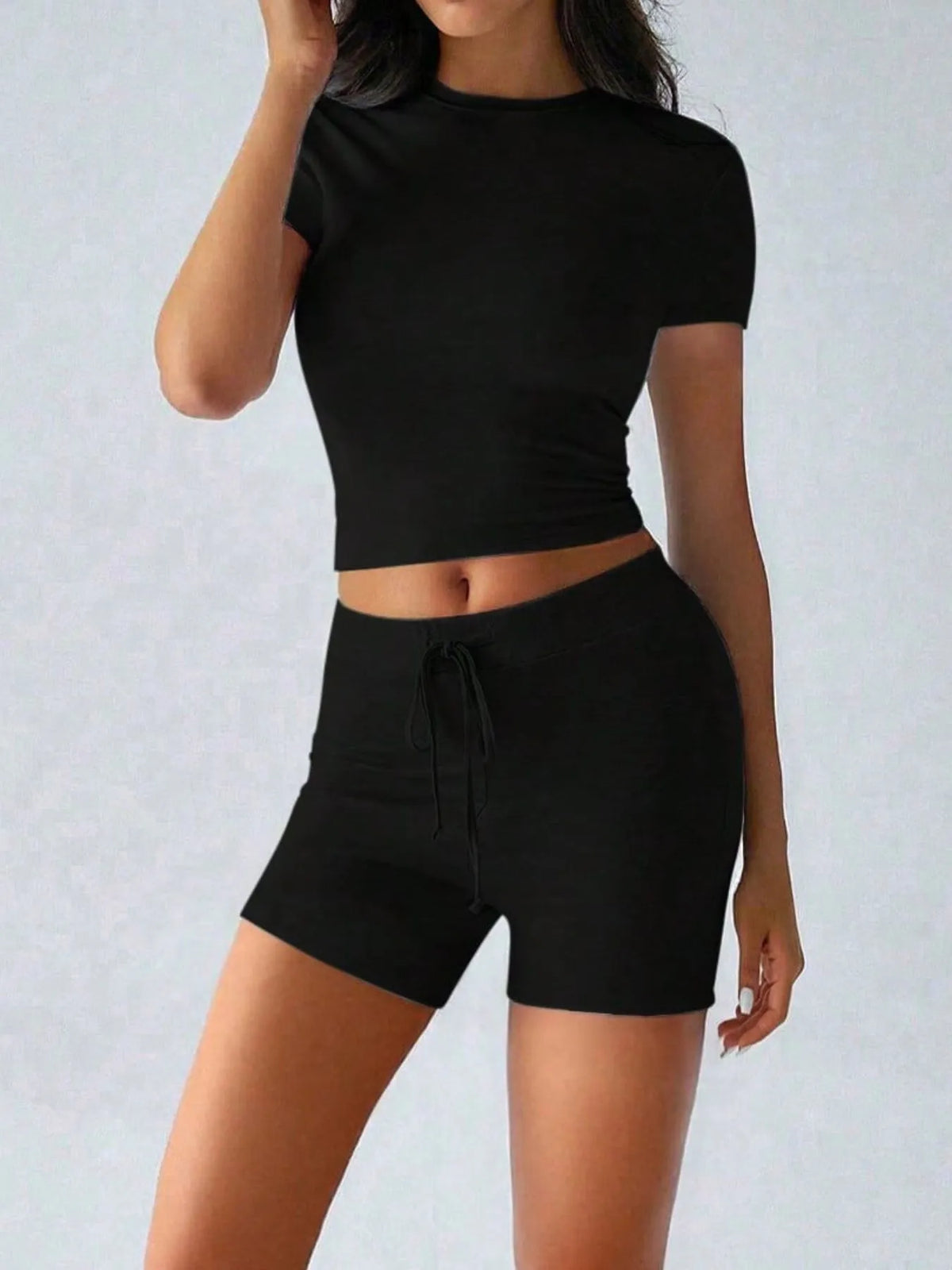 Ribbed Round Neck Top and Shorts Set