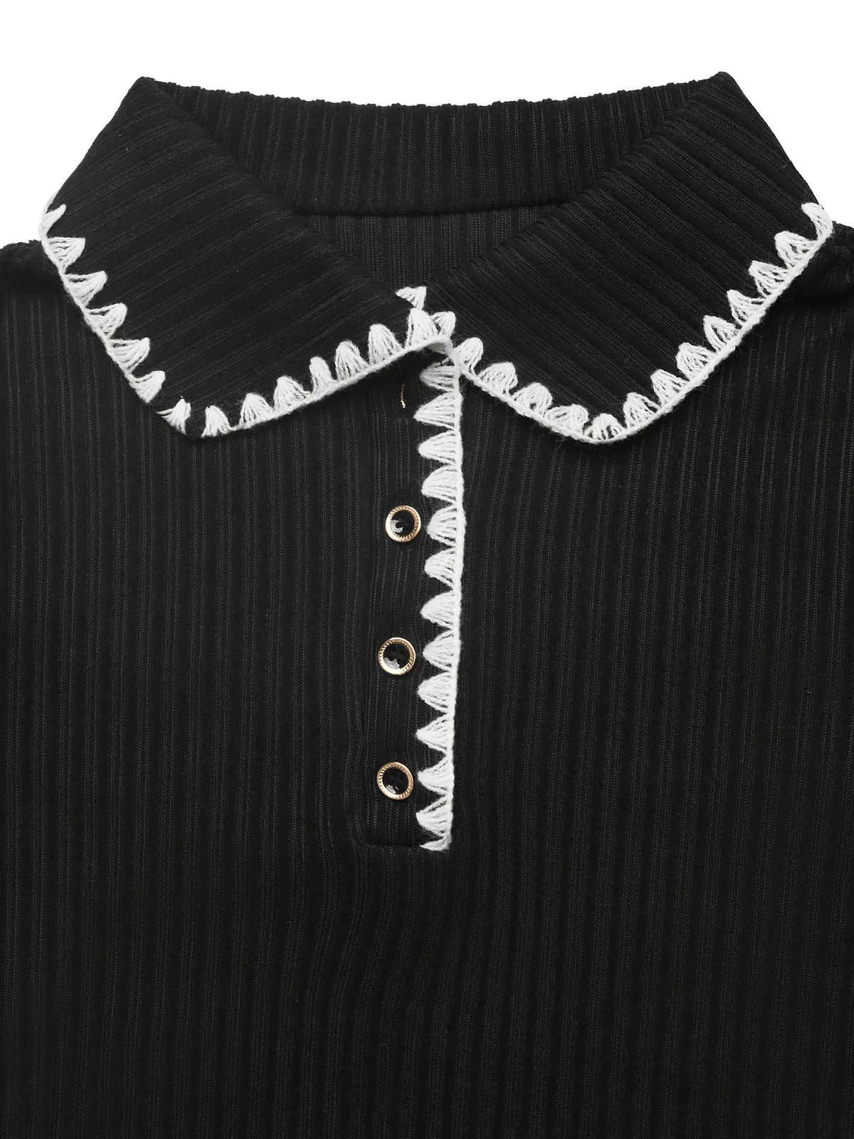 Contrast Trim Ribbed Sweater Dress in Black