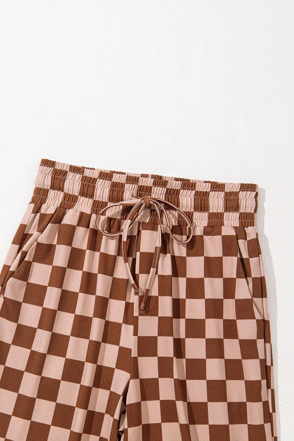 Checkered High-Waist Pants with Drawstring