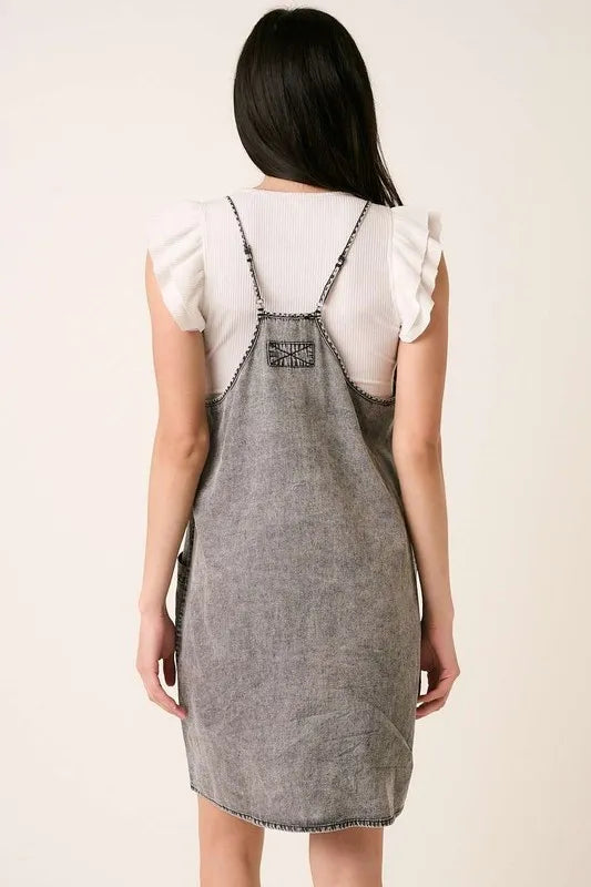 Patch Pocket Mini Cami Denim Dress in Gray by Mittoshop