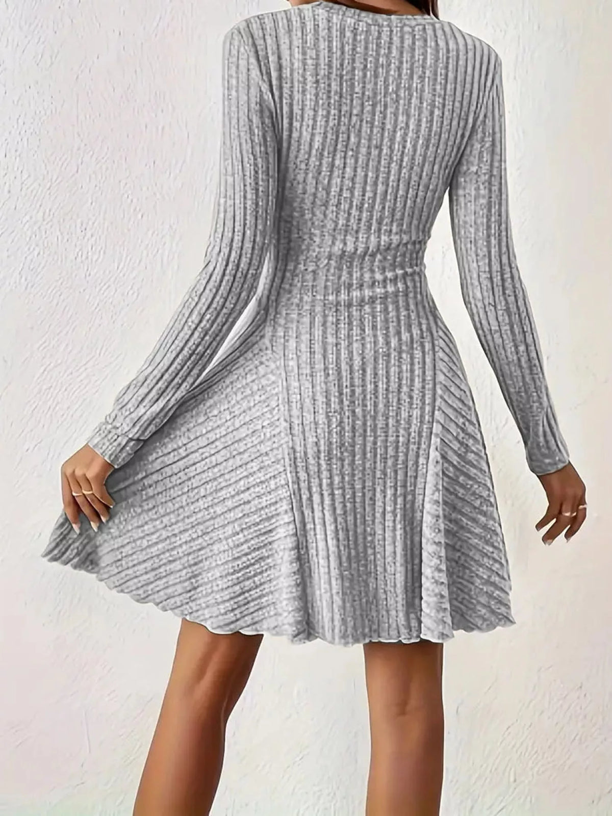 V-Neck Ribbed Knit A-Line Dress
