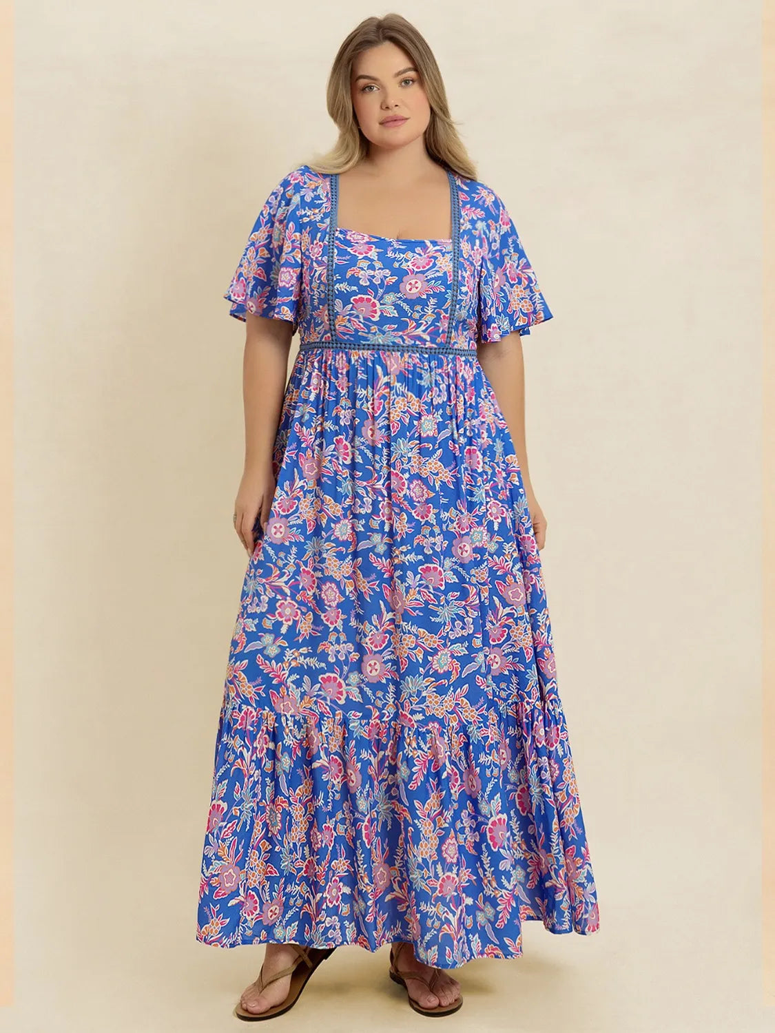 Plus-Size Ruched Short Sleeve Dress in Blue Purple