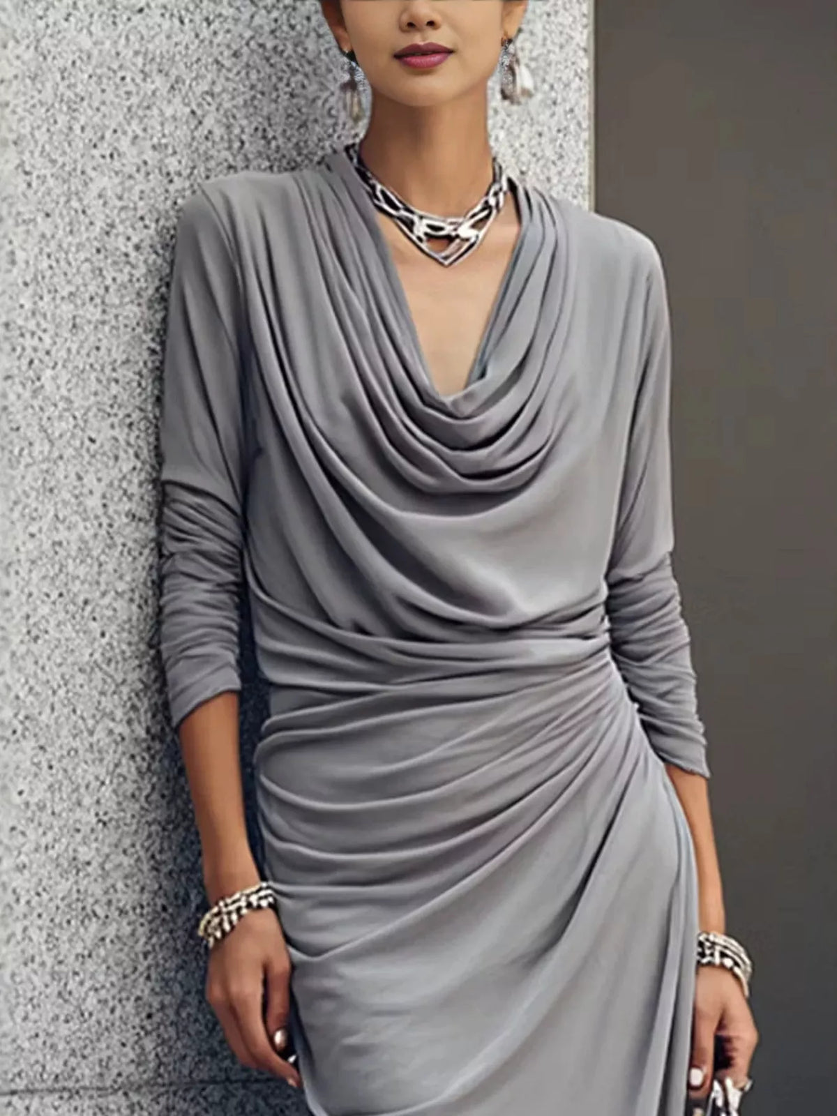 Cowl Neck Ruched Maxi Dress