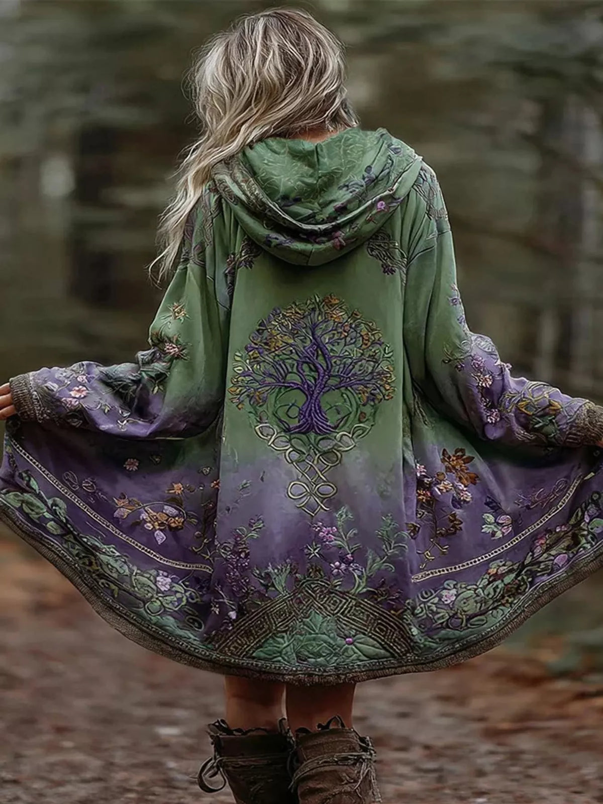Oversized Tree Graphic Hooded Jacket