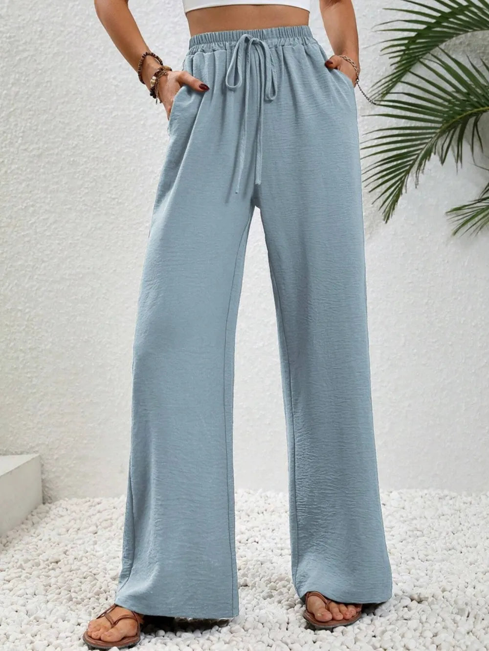 Wide-Leg Drawstring Pants