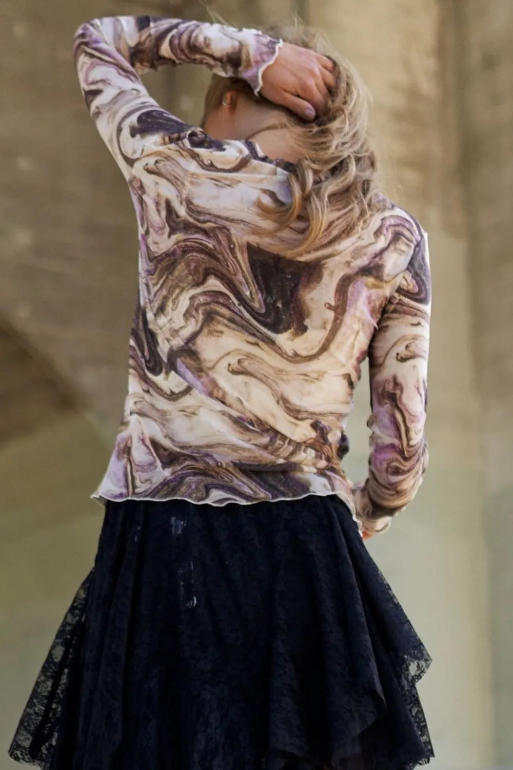Marble Print Mesh Top in Galaxy Marble by J.NNA