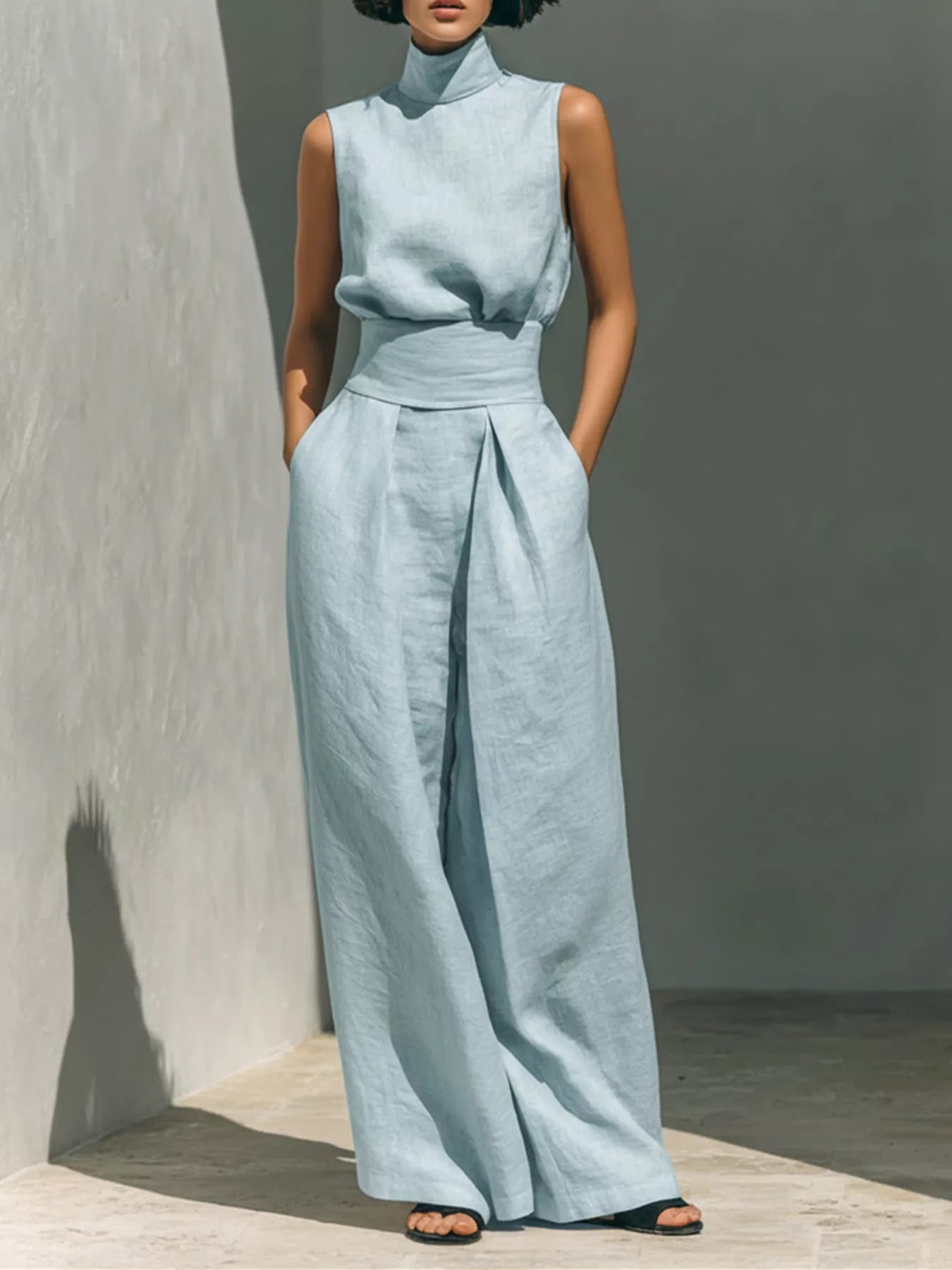 Smocked Waist Wide-Leg Jumpsuit