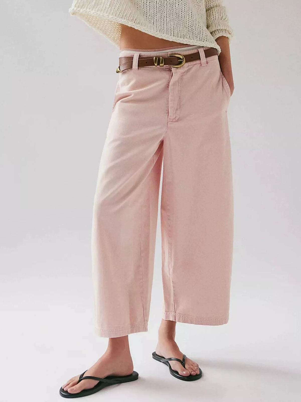 Wide-Leg Cropped Jeans with Pockets
