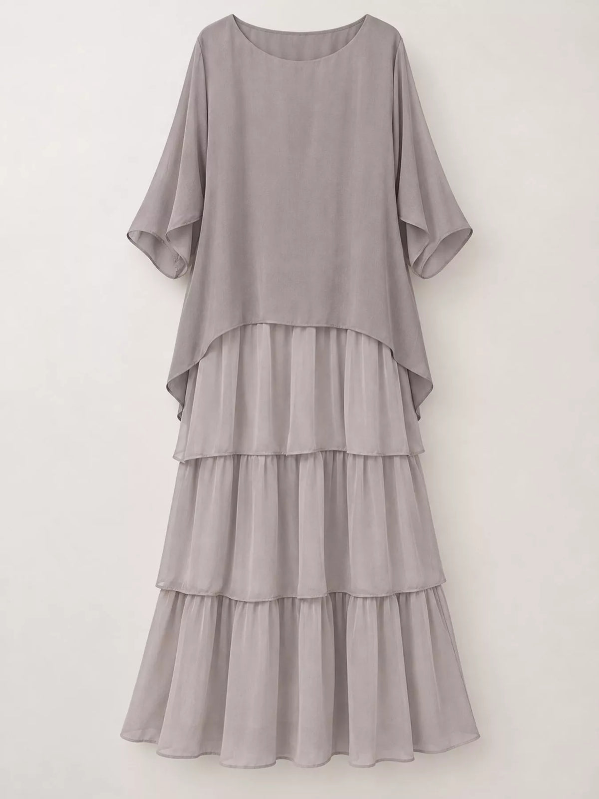 Layered Batwing-Sleeve Tiered Maxi Dress