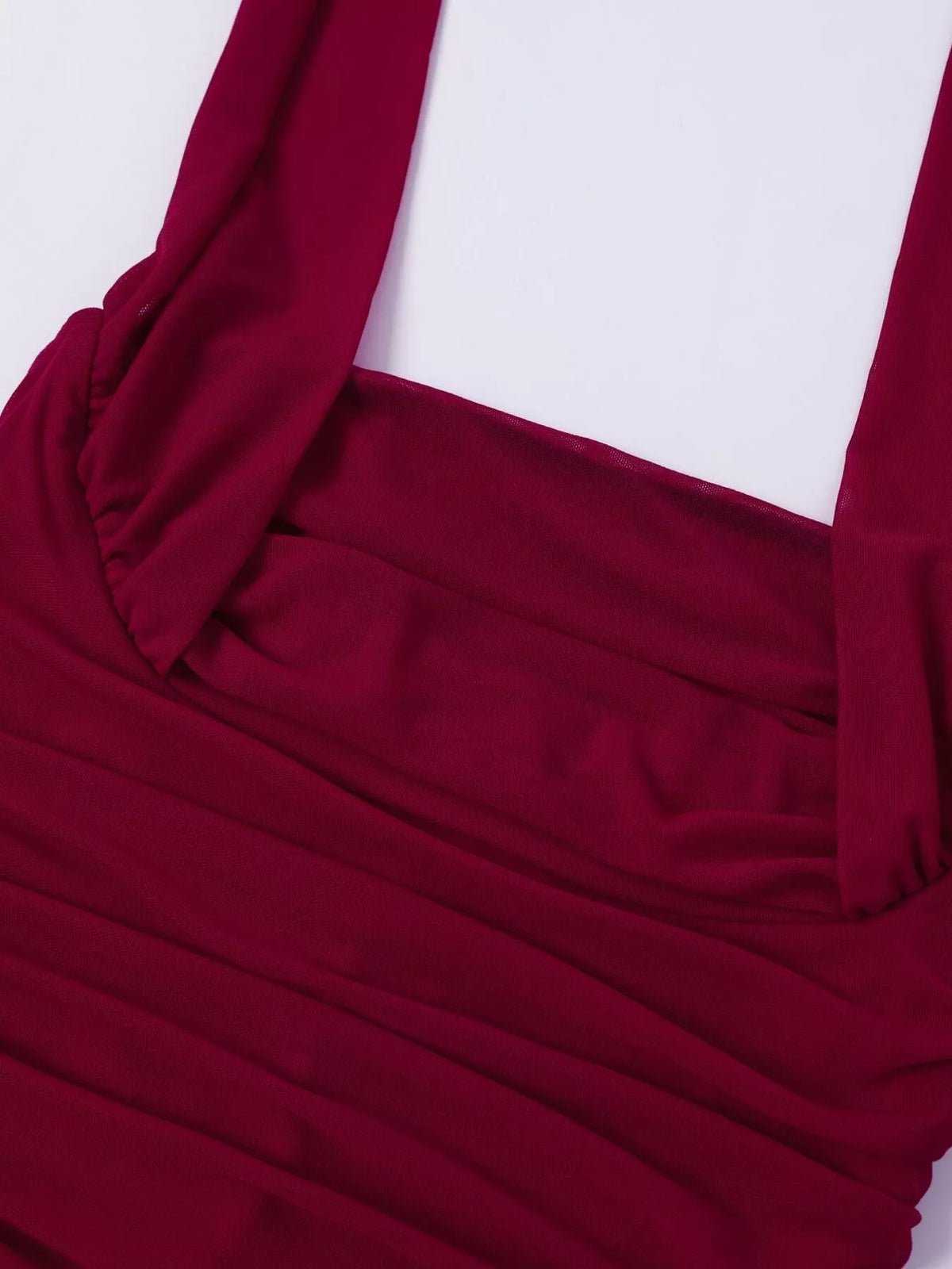 Halter Ruched Slit Maxi Dress in Wine Red