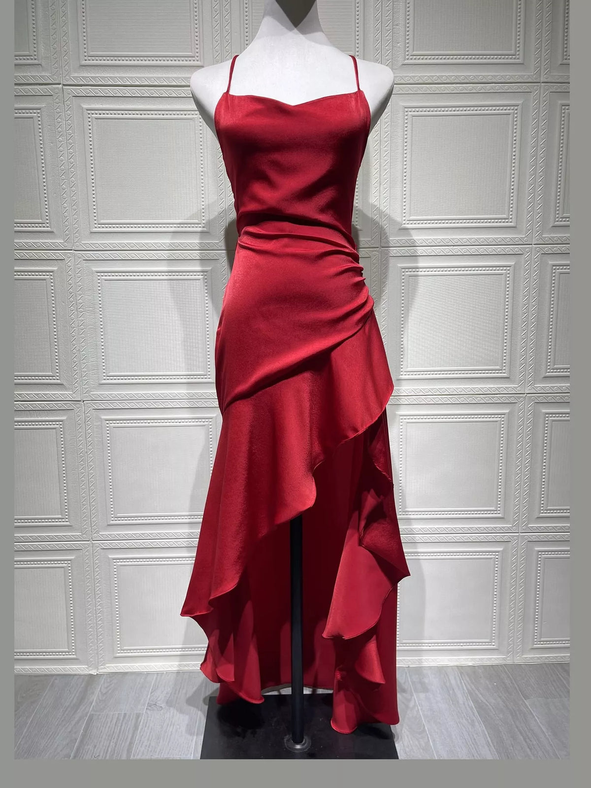 High-Low Ruffle Hem Evening Dress