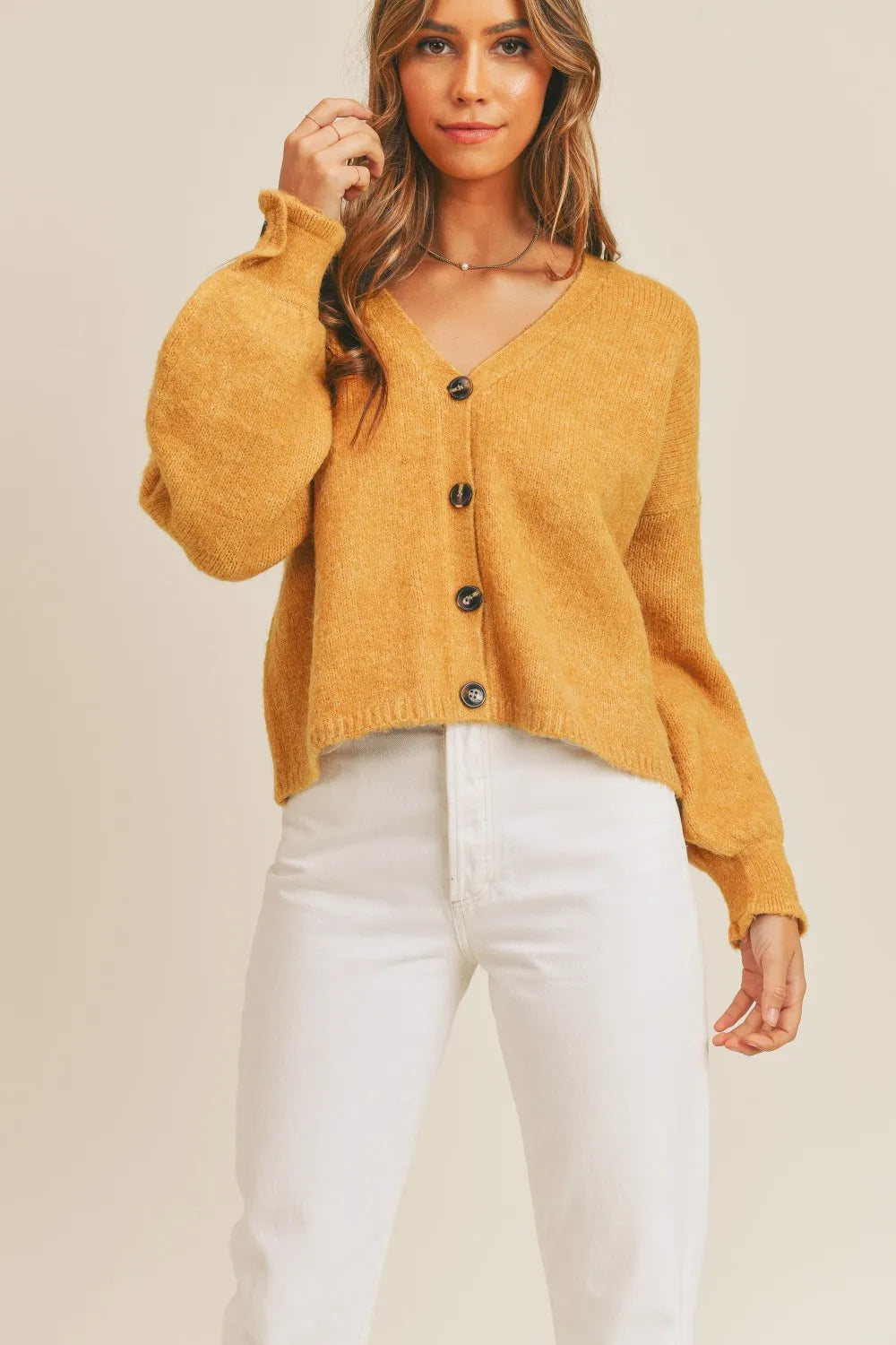 Button-Down Sweater Cardigan in Mustard