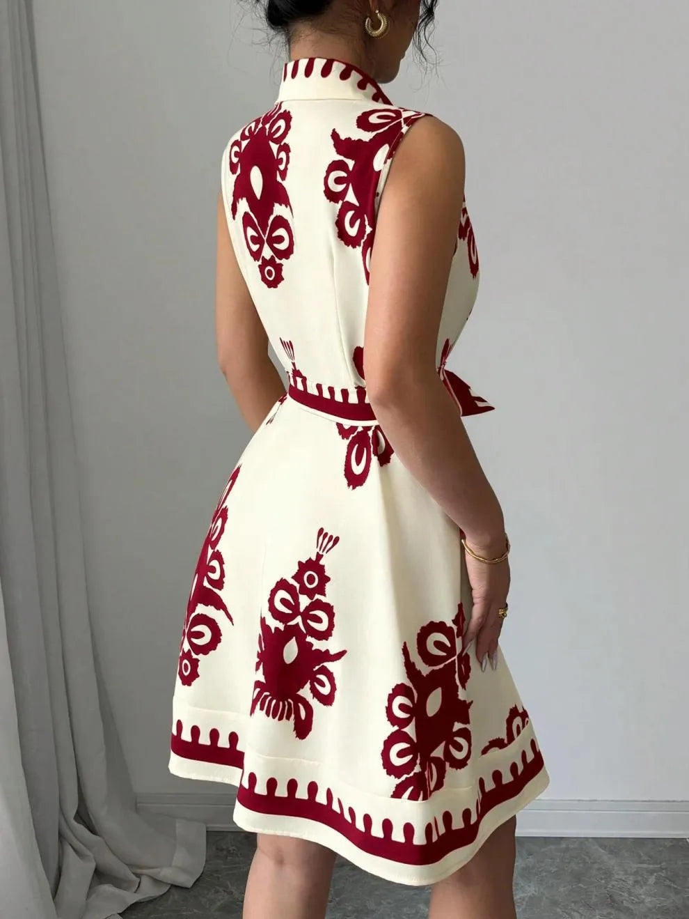 Printed Button-Front Sleeveless Dress