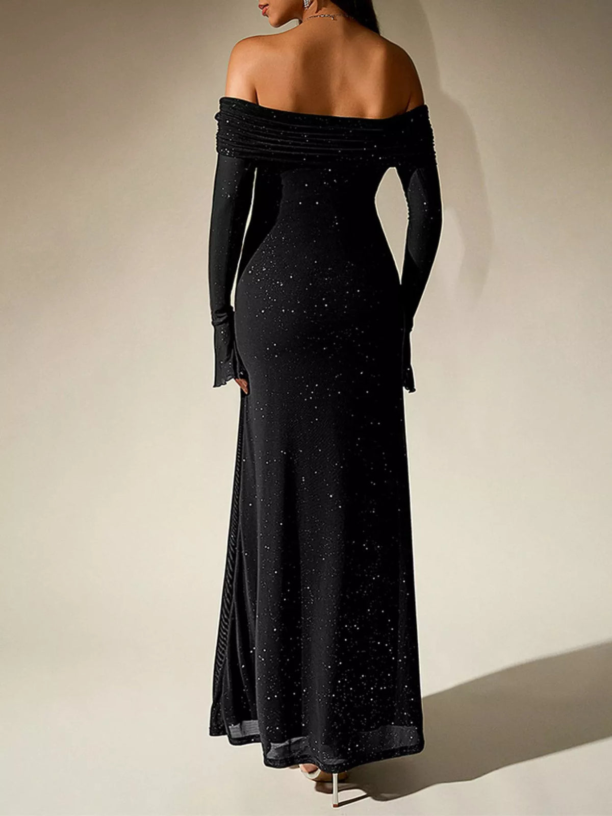 Glitter Off-Shoulder Maxi Dress