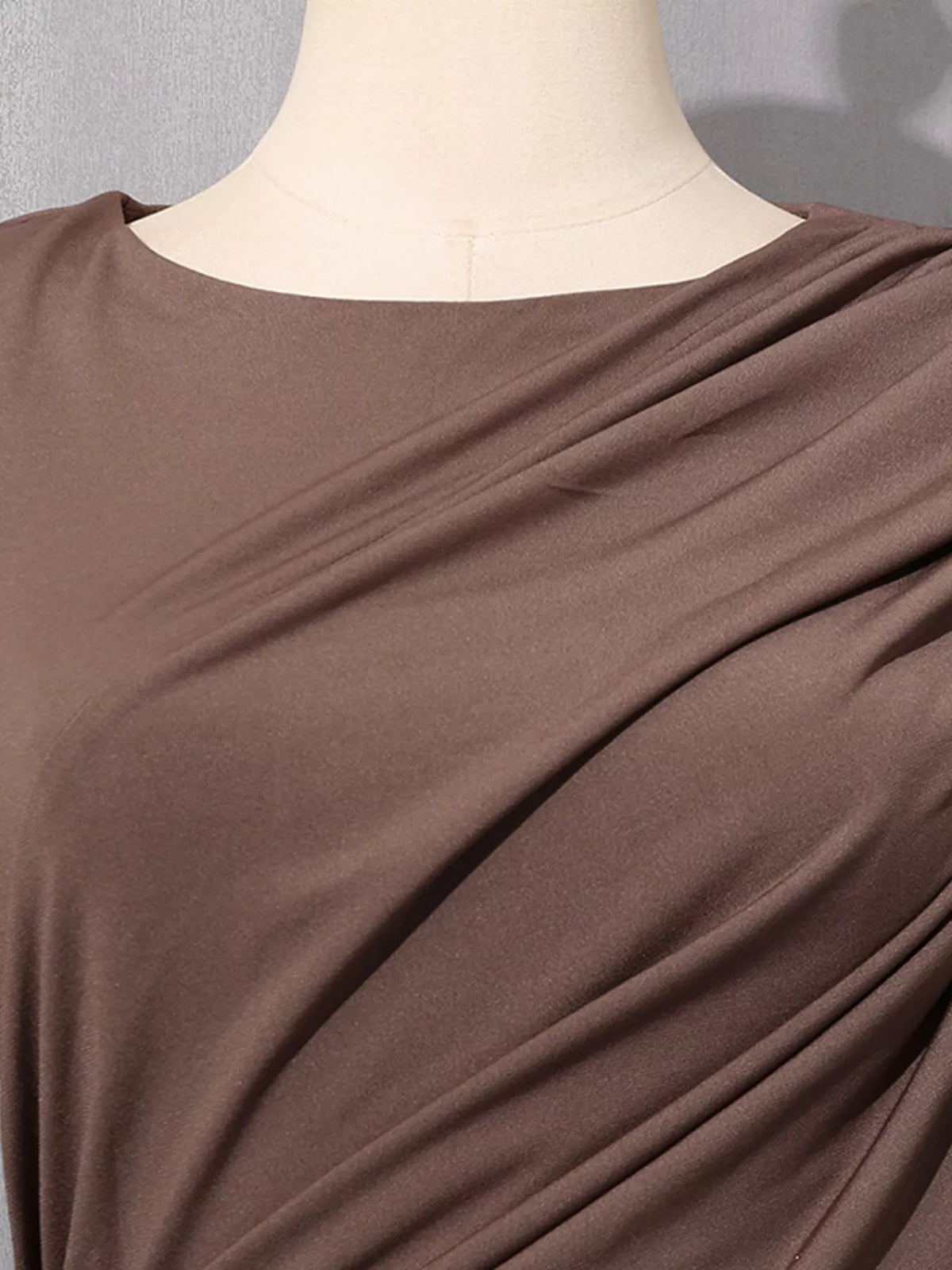 Ruched Long-Sleeve Maxi Dress in Brown
