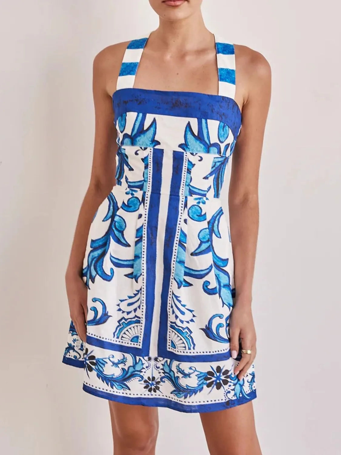 Printed Square Neck Buttoned Midi Dress