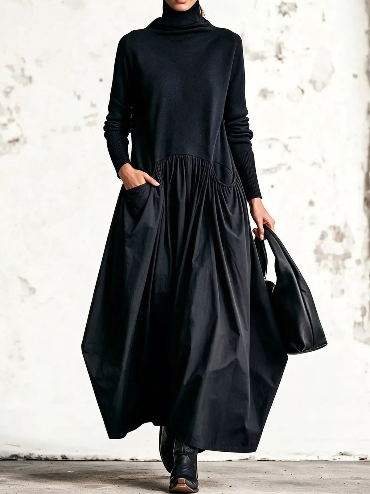 Turtleneck Long-Sleeve Maxi Dress