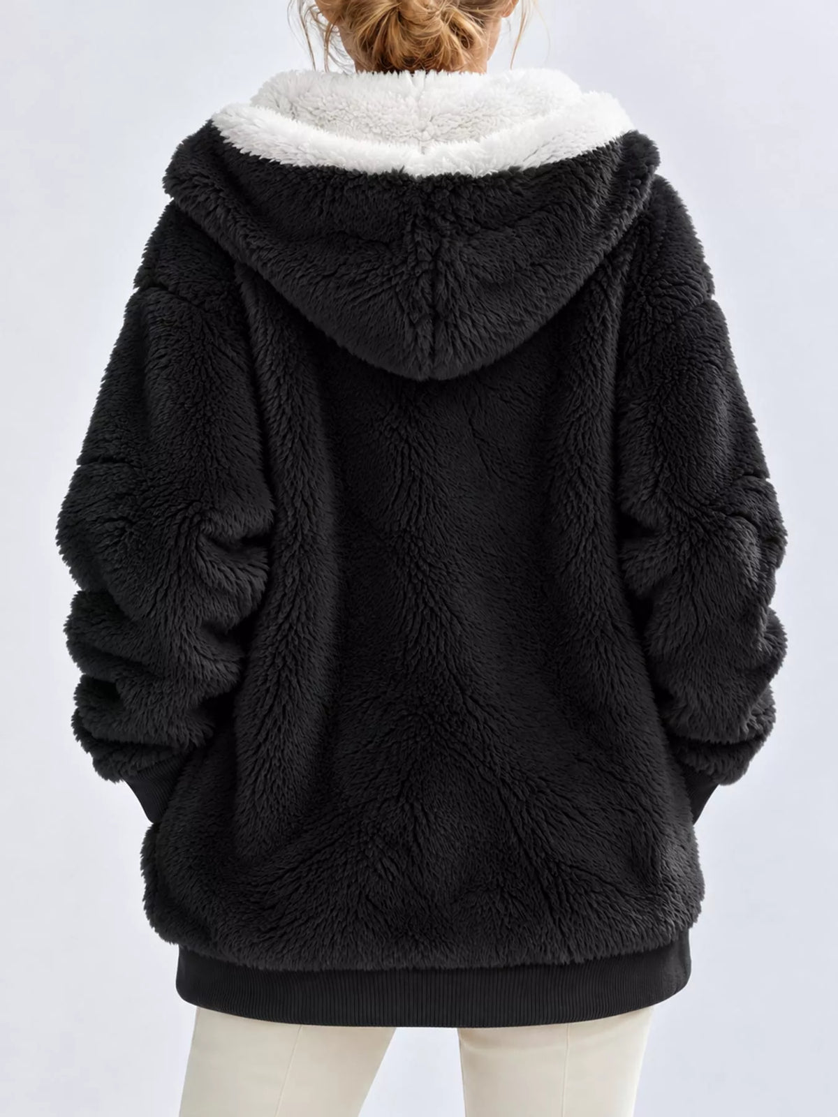 Faux Fur Hooded Zip-Up Jacket in White