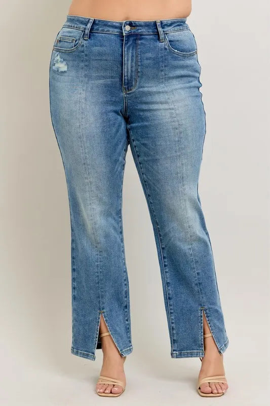 Judy Blue Vintage Slit Straight Jeans in Medium Wash in Md