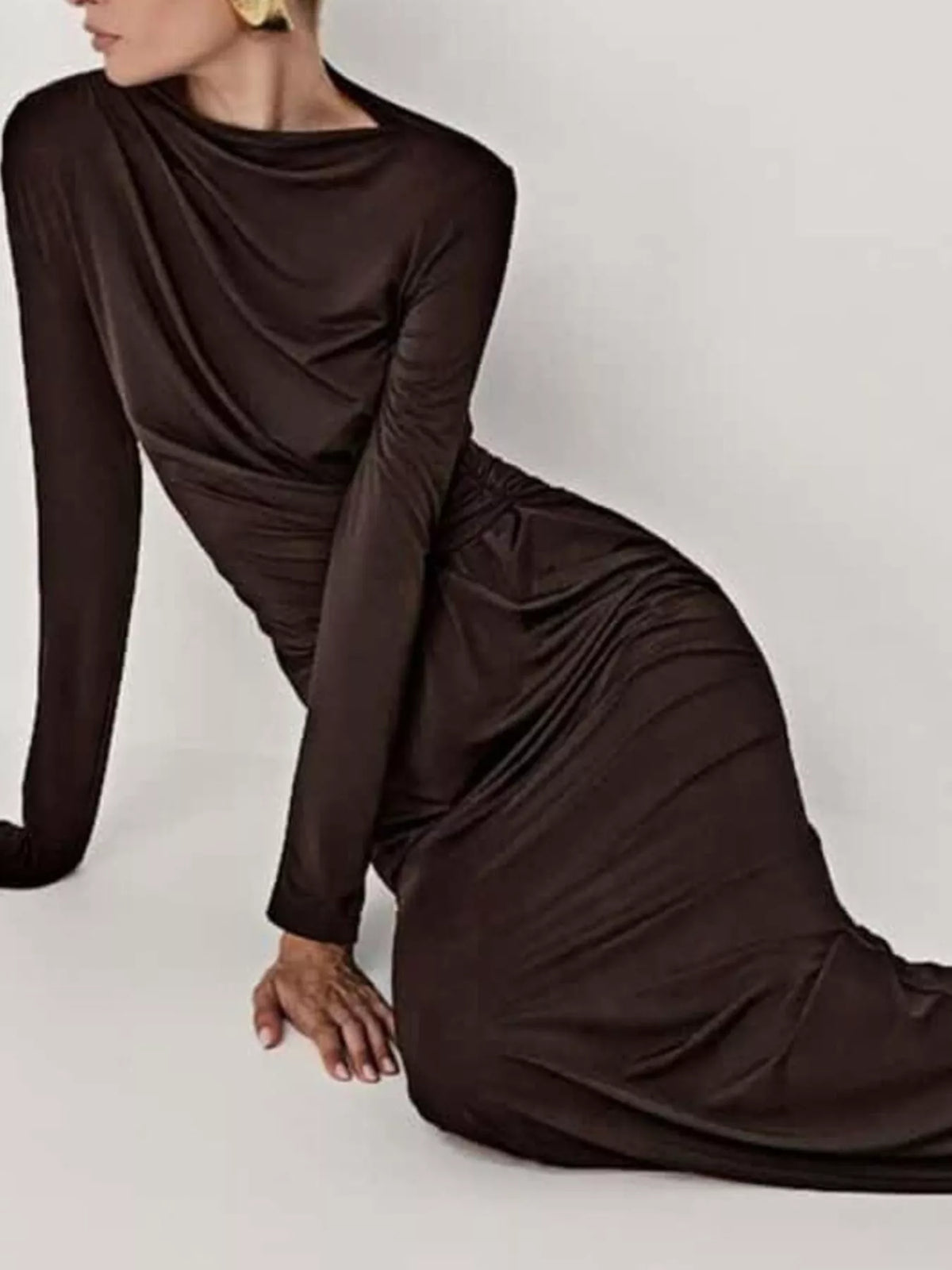 Ruched Long Sleeve Bodycon Maxi Dress by Calliope