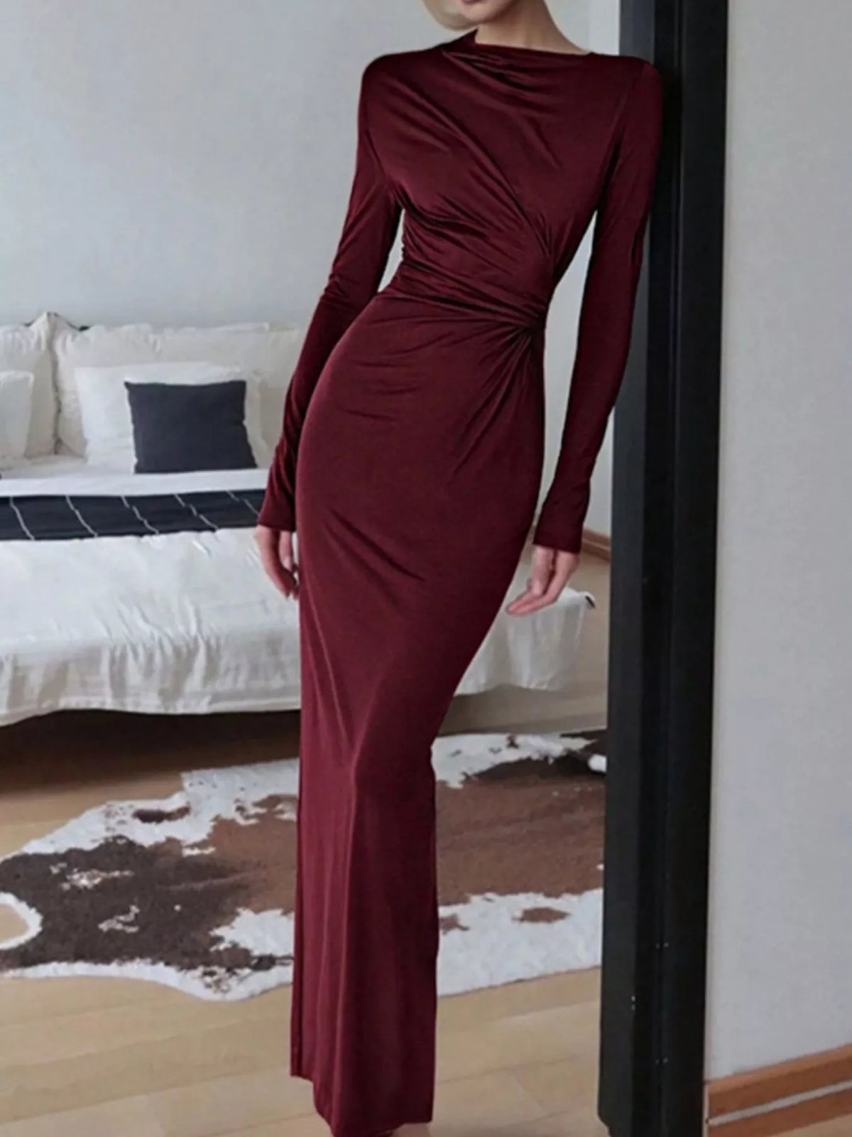 Ruched Long Sleeve Bodycon Maxi Dress by Calliope