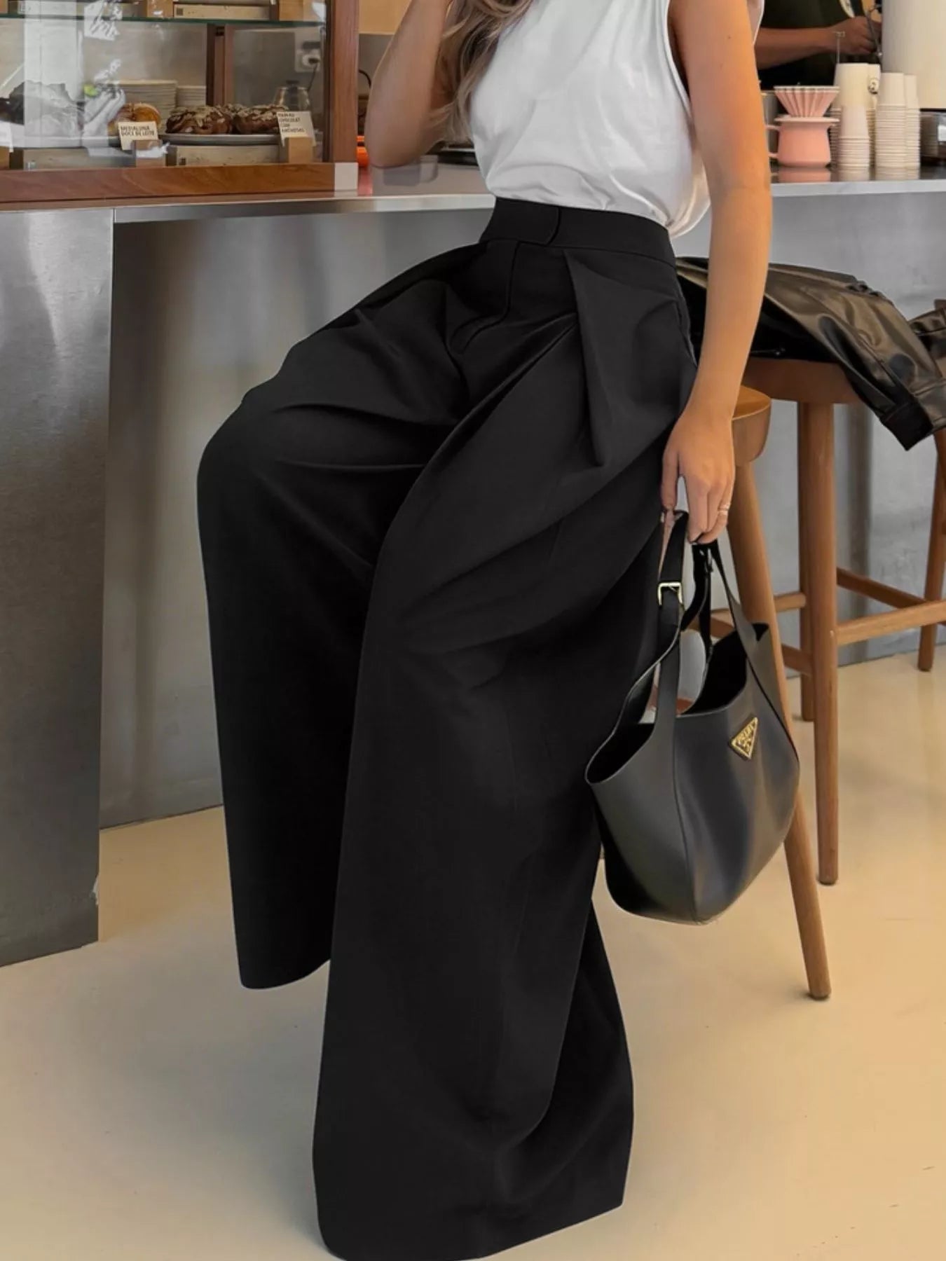 High-Waisted Wide-Leg Trousers with Pockets