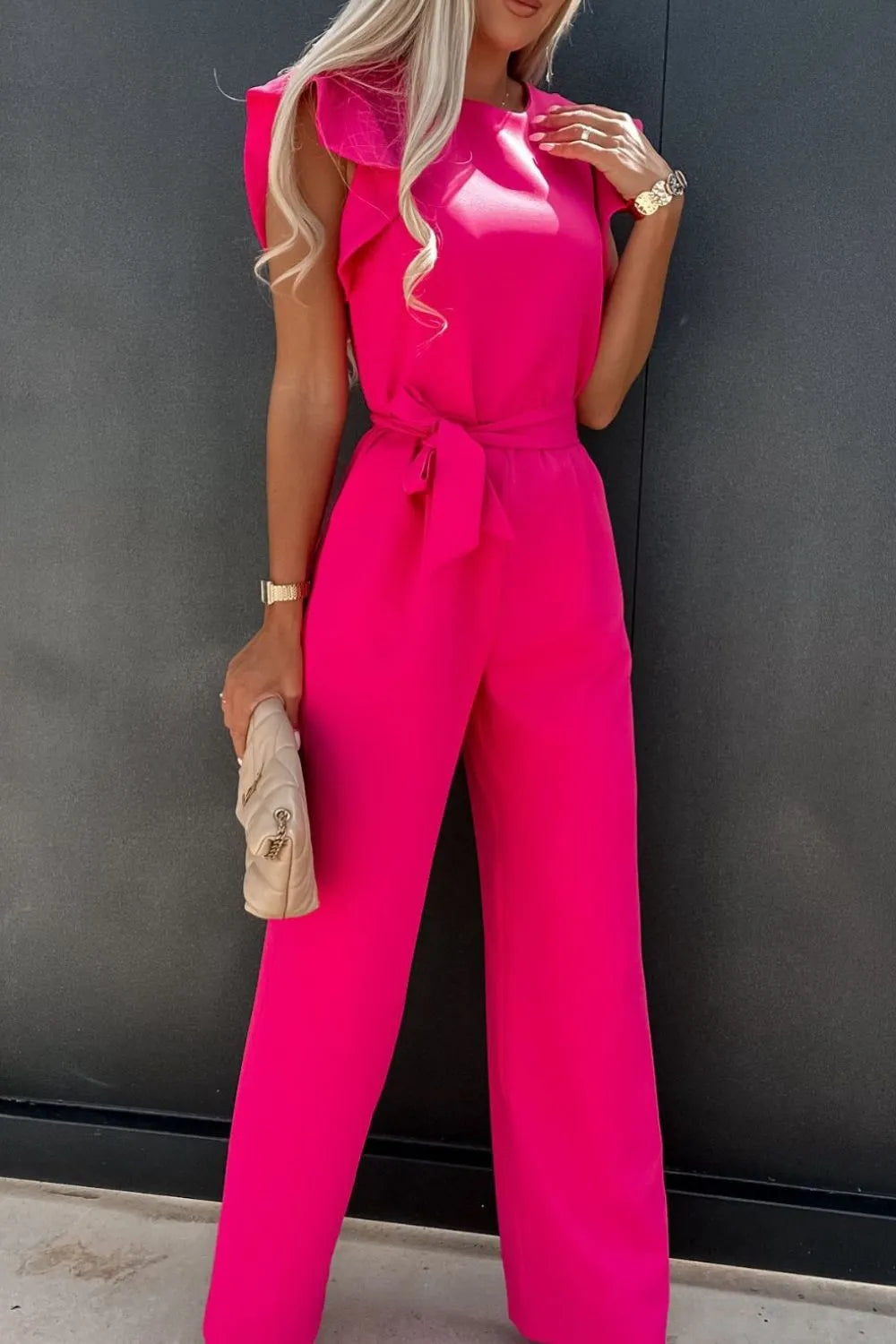 Round Neck Cap Sleeve Jumpsuit