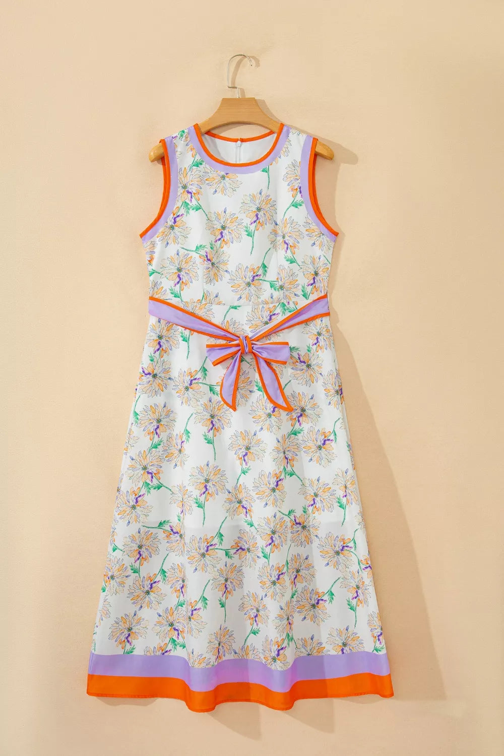 Belted Color Block Dress in Floral