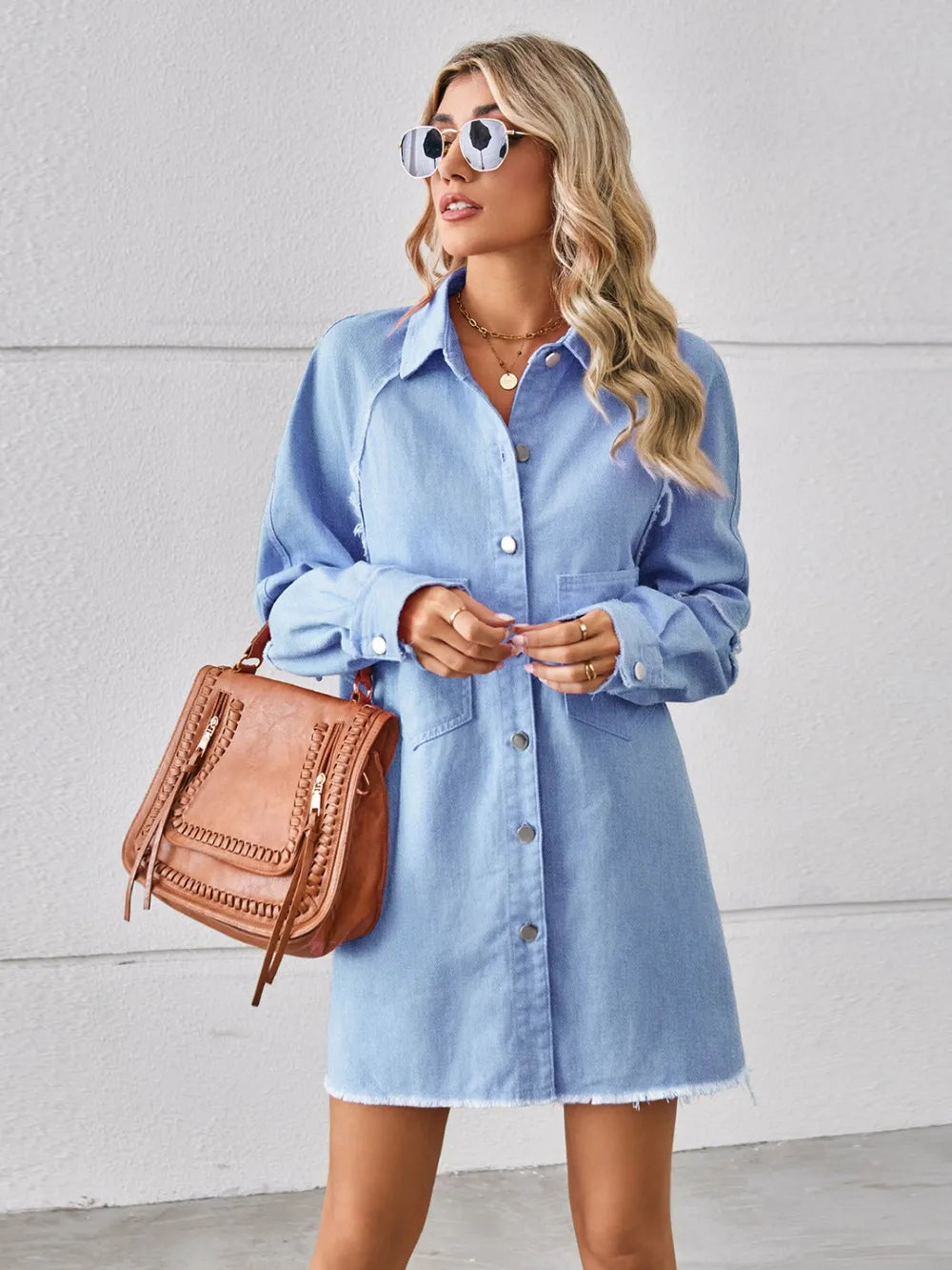 Raw Hem Button-Up Denim Dress by Manny