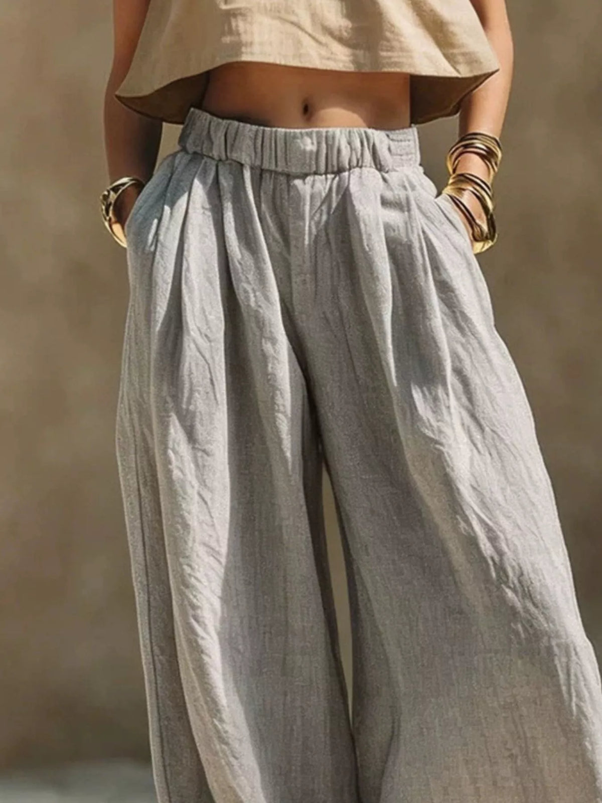 Elastic Waist Wide-Leg Plus Size Pants