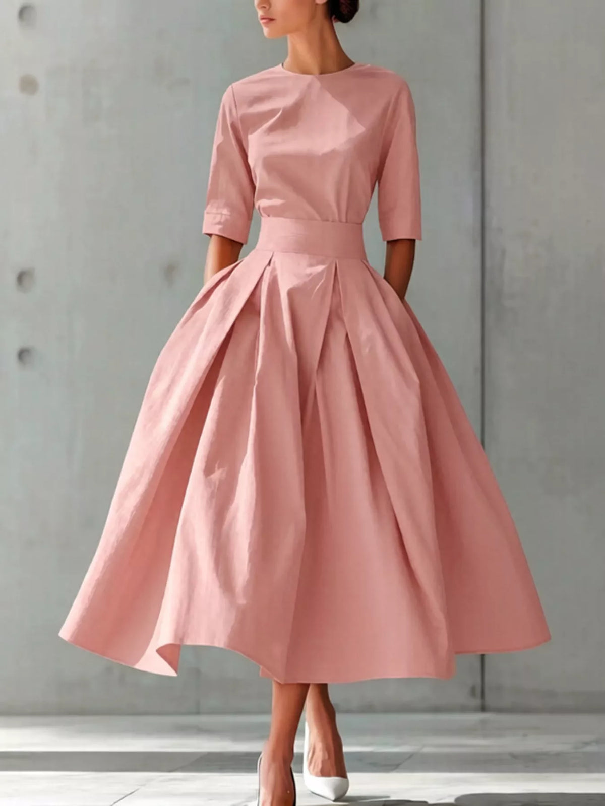 Round-Neck A-Line Midi Dress
