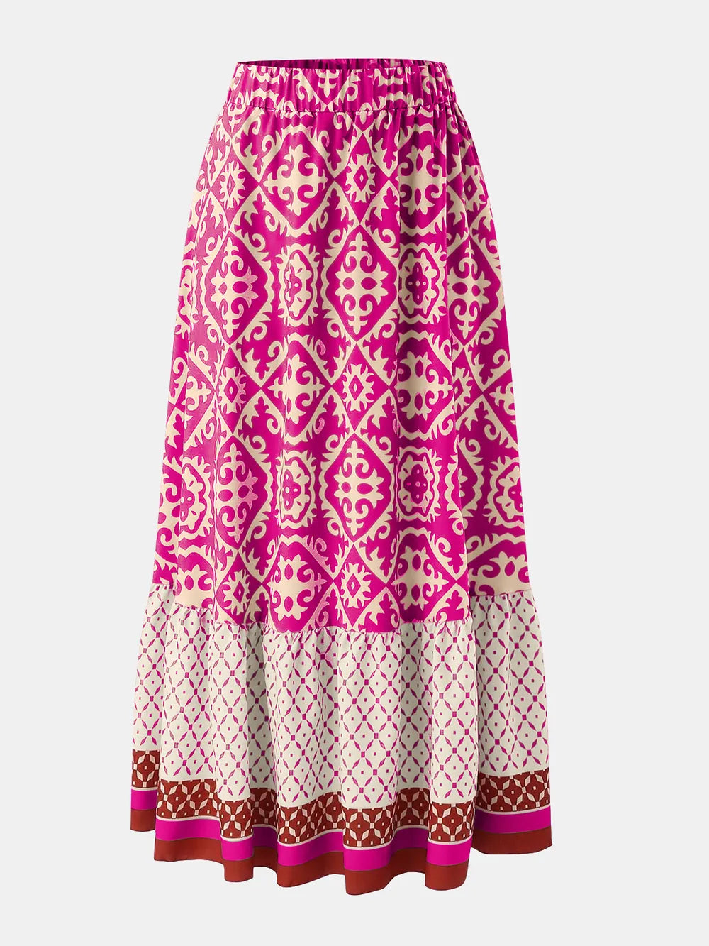 Geometric Print Elastic-Waist Maxi Skirt