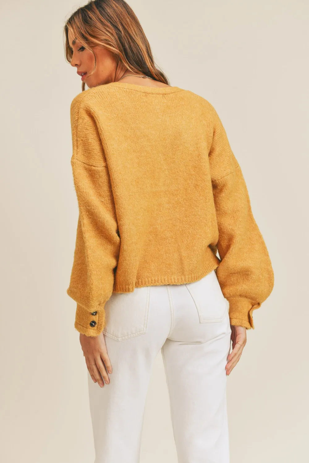 Button-Down Sweater Cardigan in Mustard