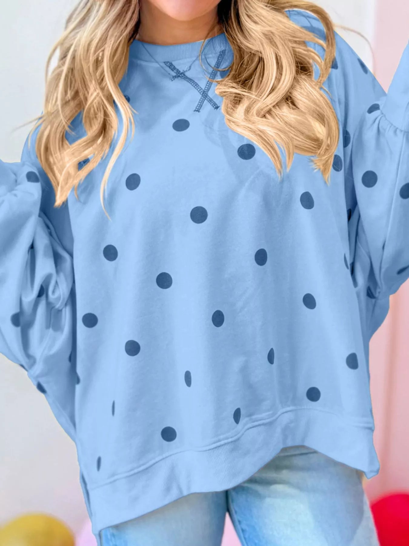 Side Slit Polka Dot Sweatshirt