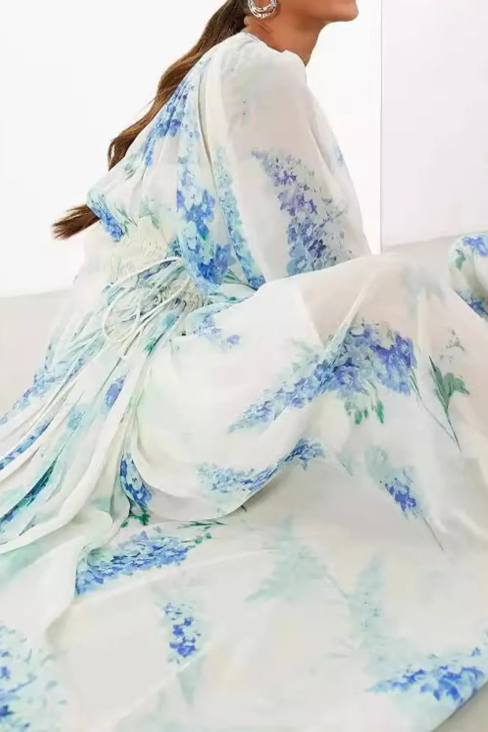 Bohemian Balloon Sleeve Maxi Dress in Light Blue by Shenori