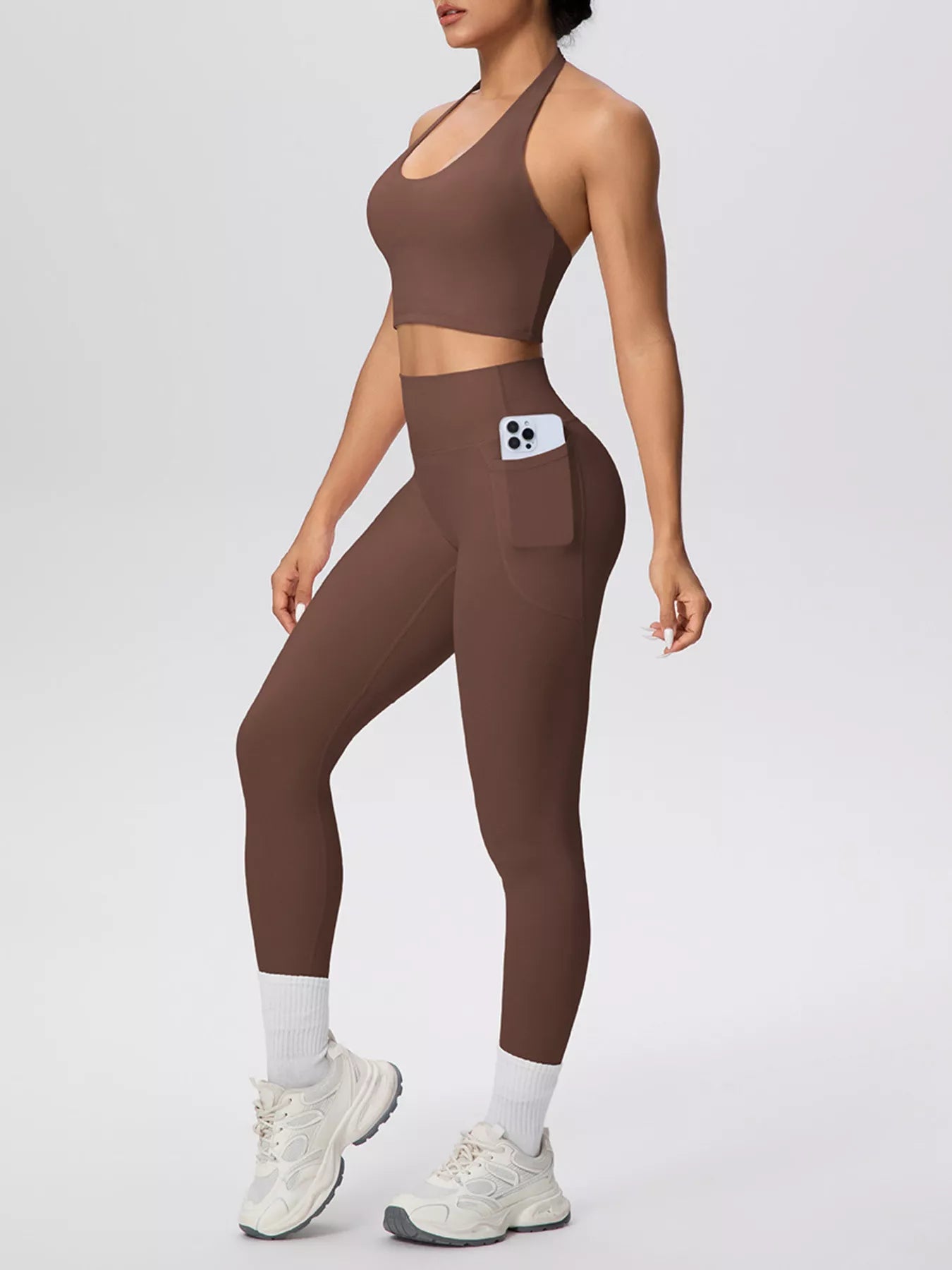 Halter Neck Crop Top and Leggings Active Set