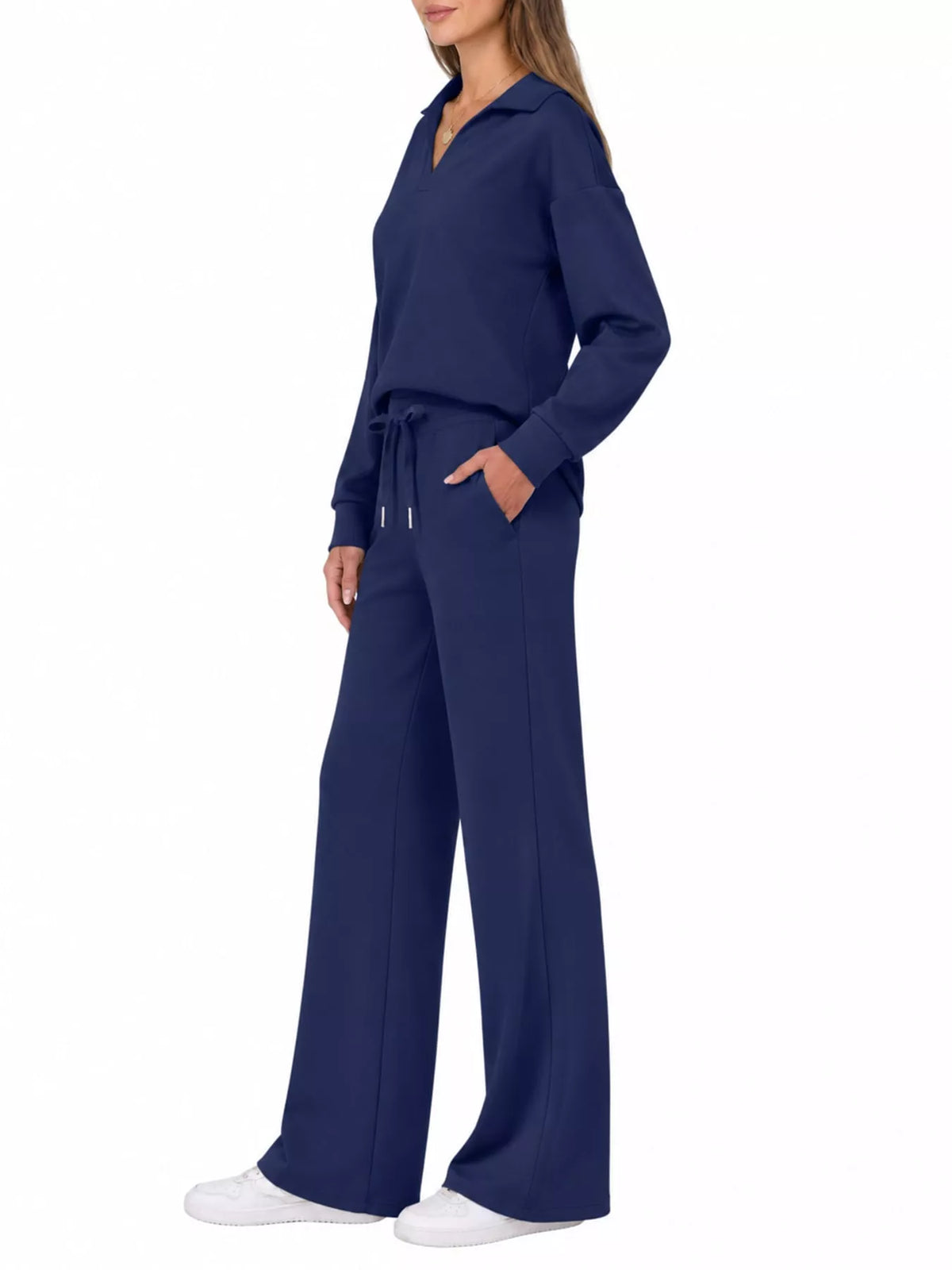 Dropped Shoulder Top and Drawstring Pant Set