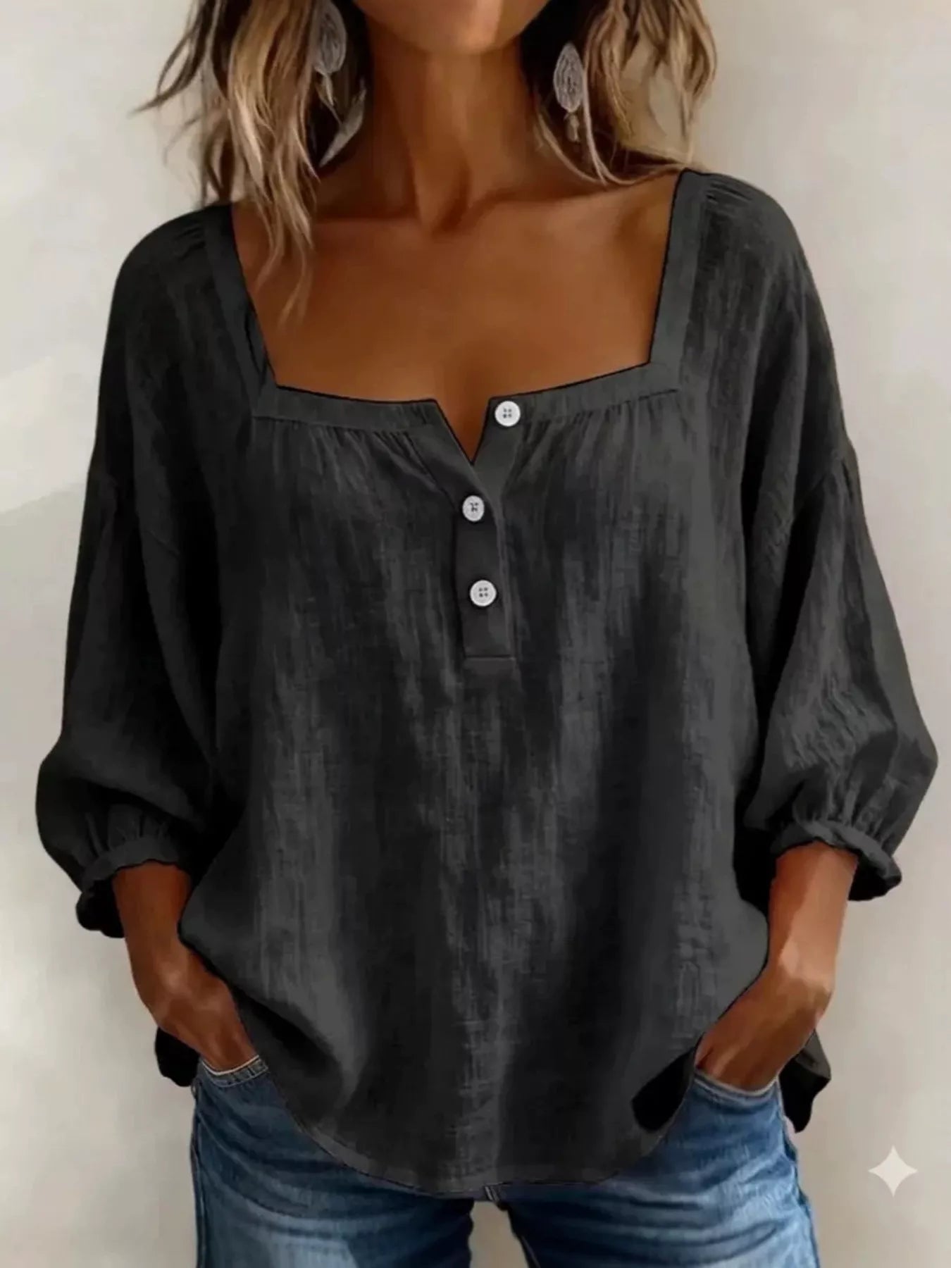 Square Neck Button Detail Blouse