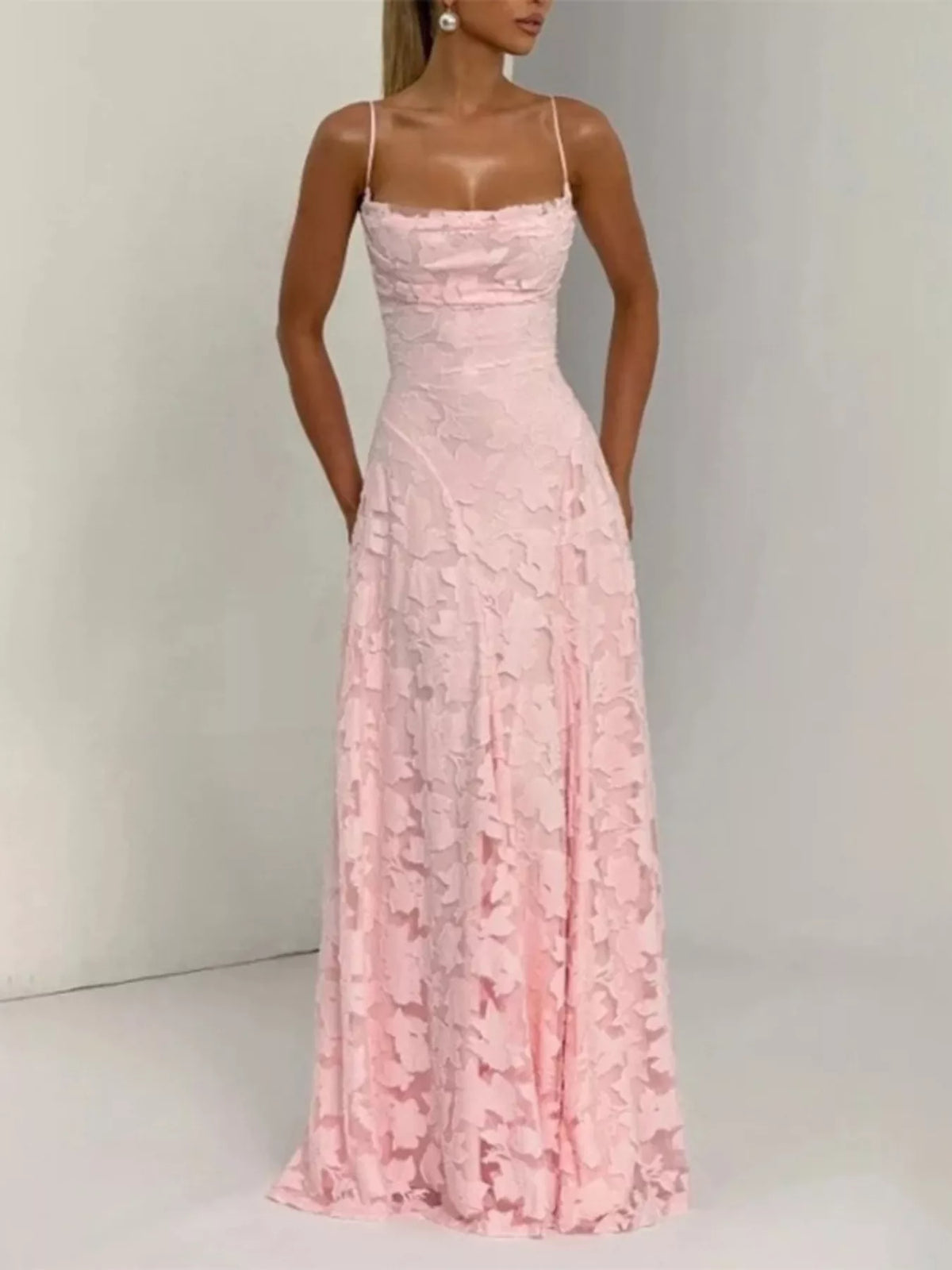 Lace-Up Spaghetti Strap Maxi Dress in Burgundy
