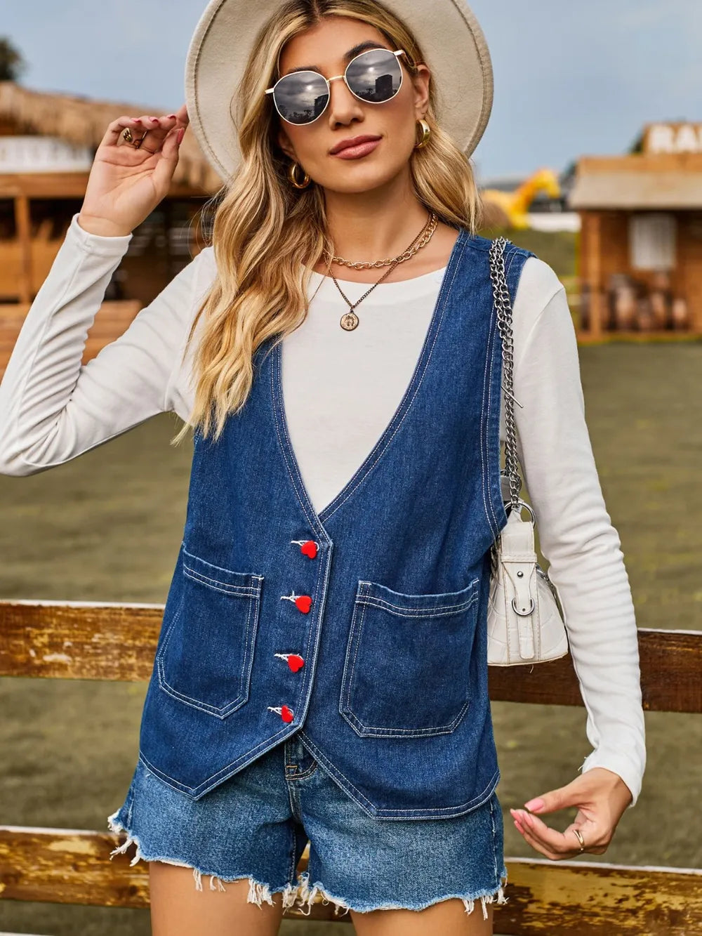 Sleeveless Denim Jacket in Dark Blue by Manny