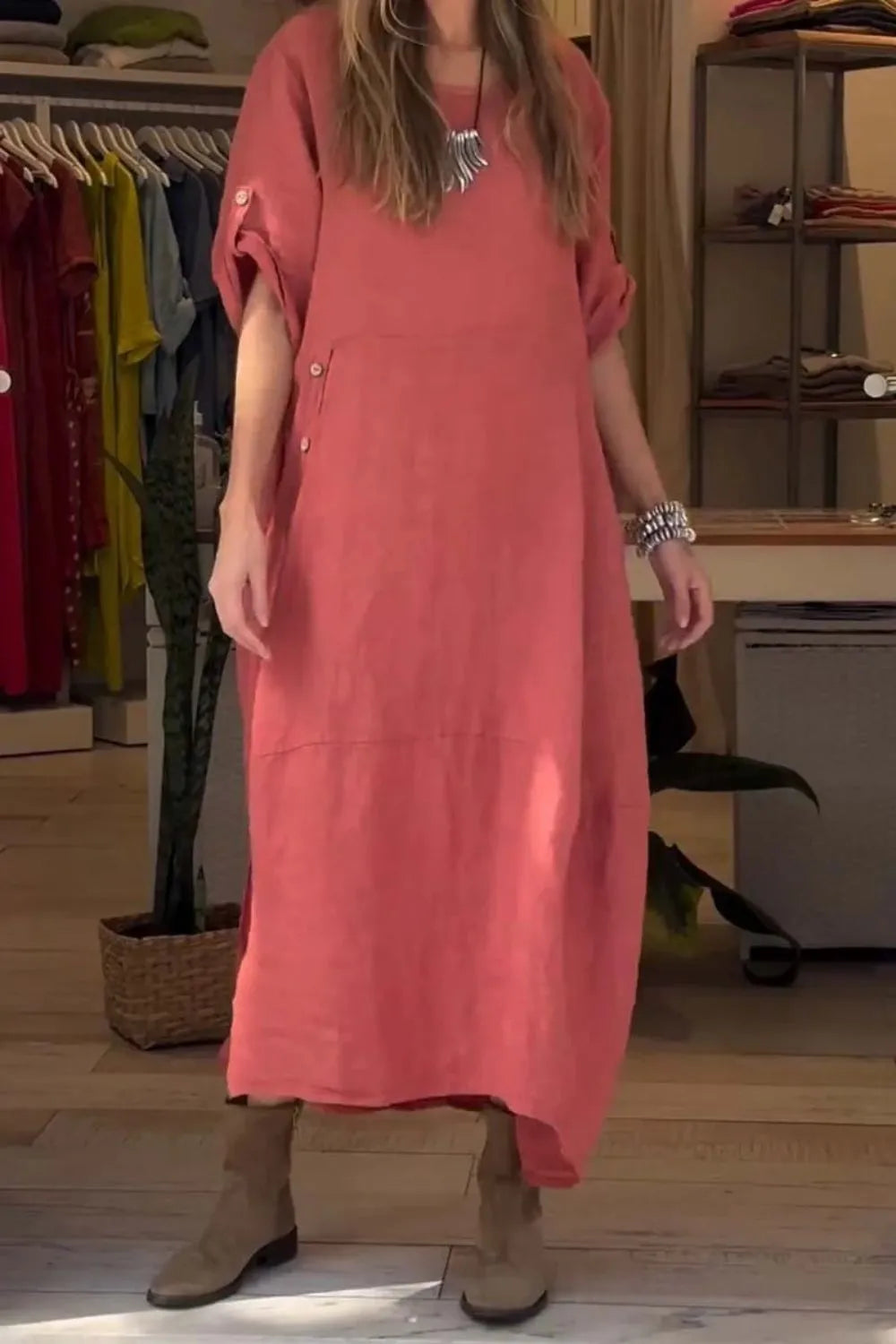 Relaxed-Fit Button-Front Dress, Plus Size