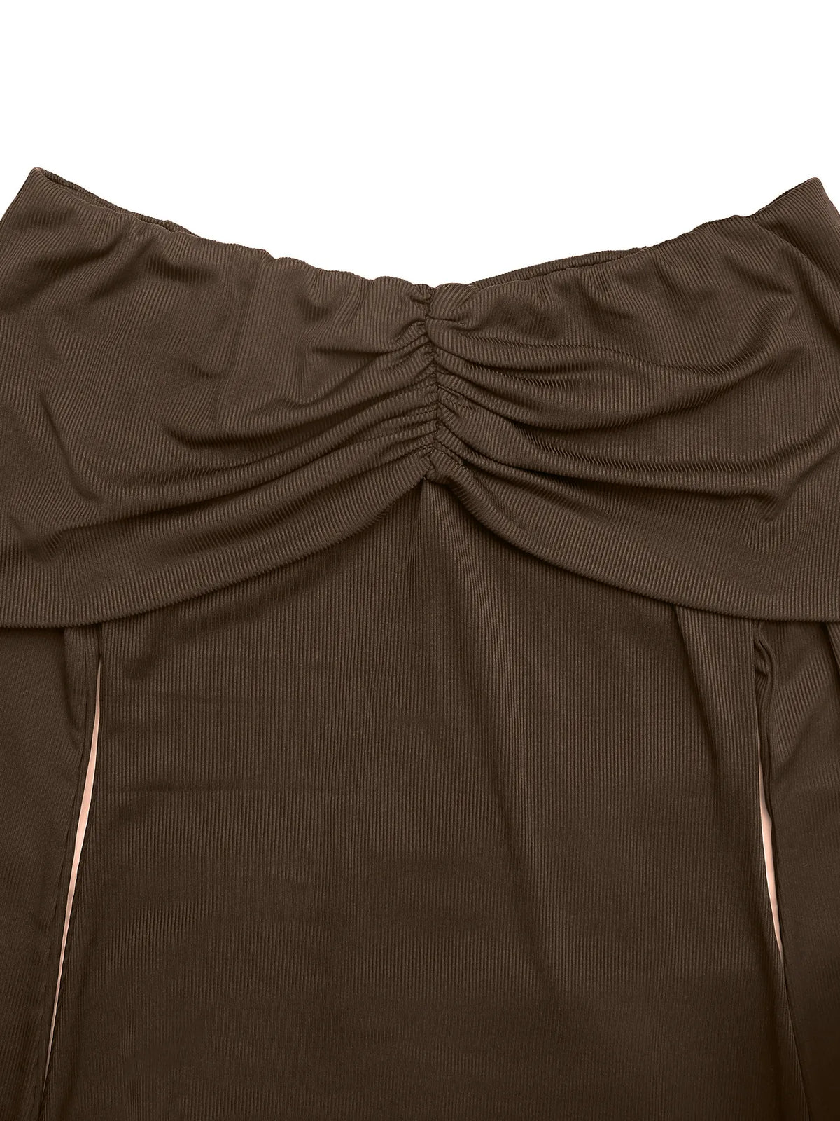 Off-Shoulder Ruched Bodycon Maxi Dress in Coffee Brown