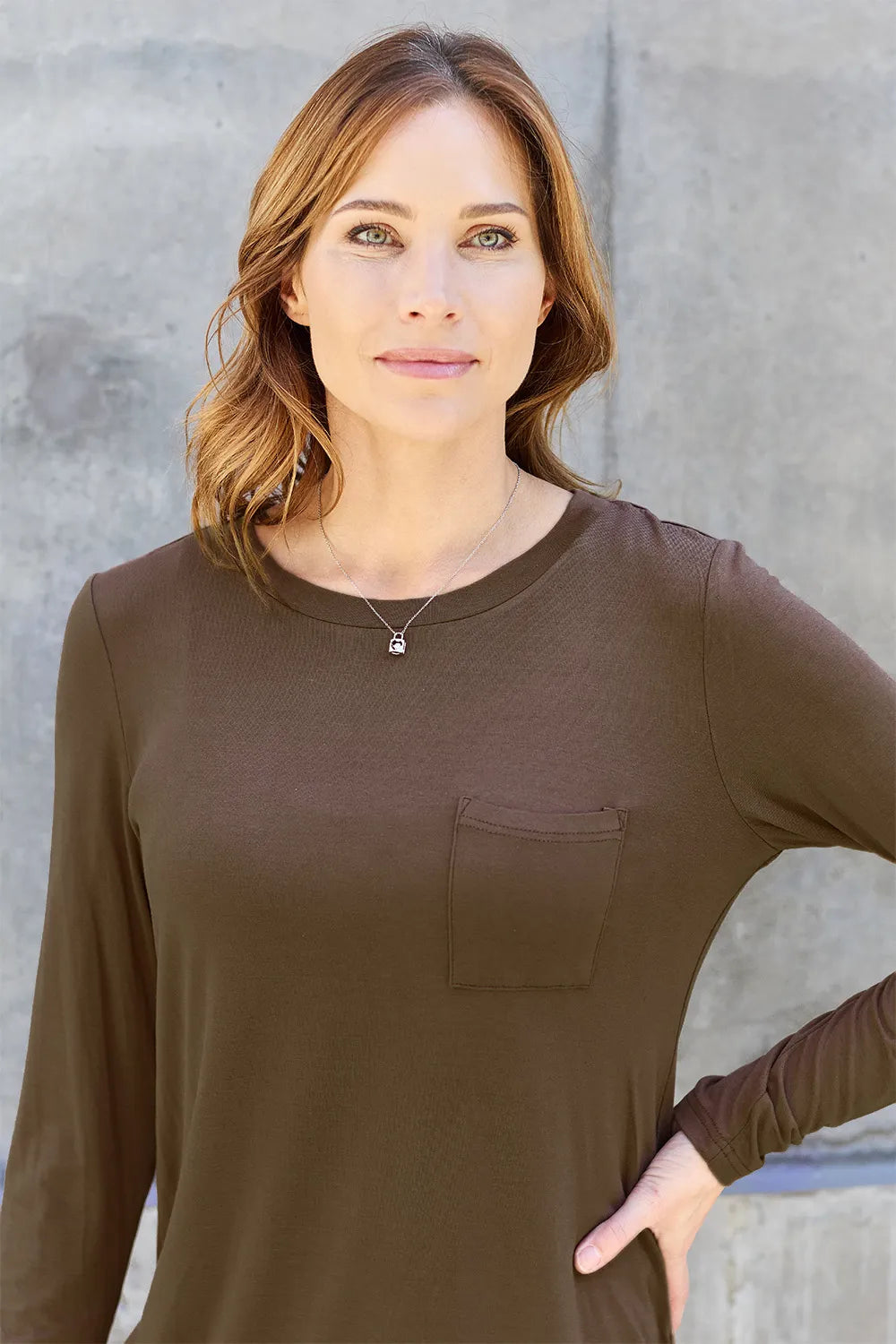 Basic Bae Pocketed Round Neck Long Sleeve Top