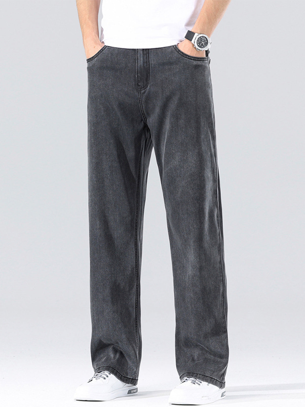 Loose Fit Washed Jeans with Pockets by True Self