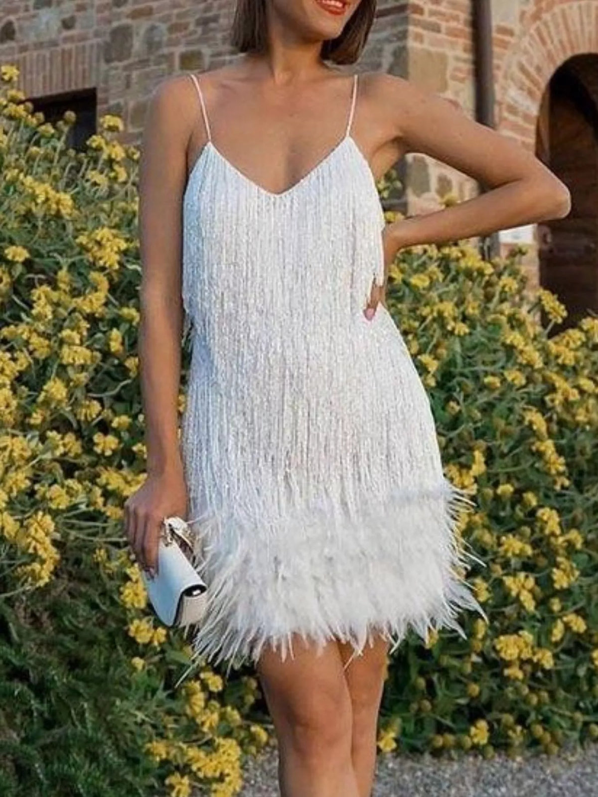 Sequin and Feather Fringe Mini Dress