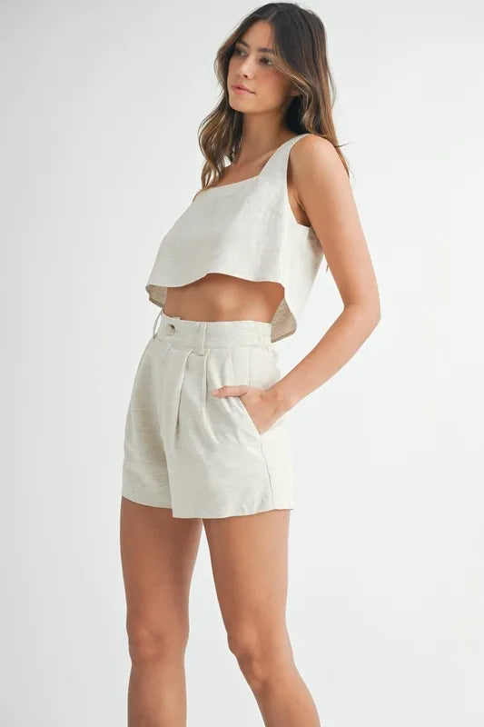Sleeveless Crop Top & Shorts Set in Oatmeal